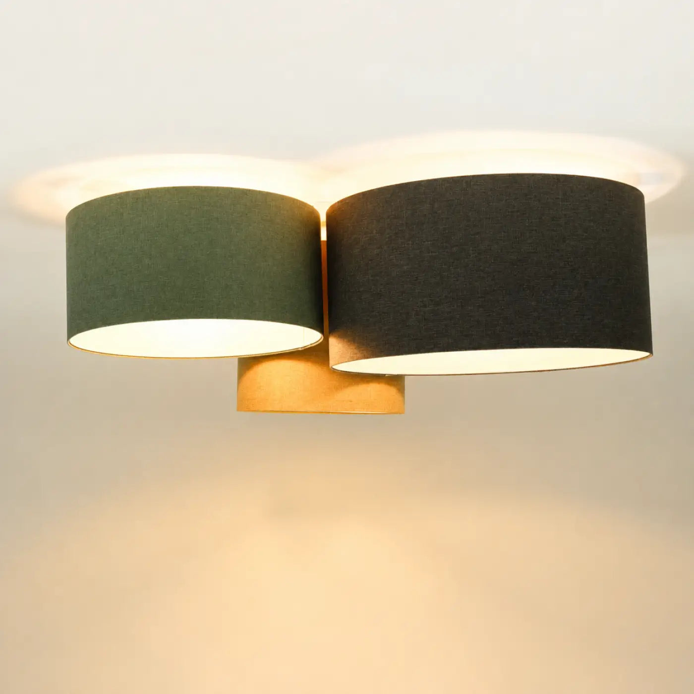Luminaire Plafonnier Chic en Tissu - Trio Boho Elegant (Graphite/Vert Gris/Moutarde/Ecru)