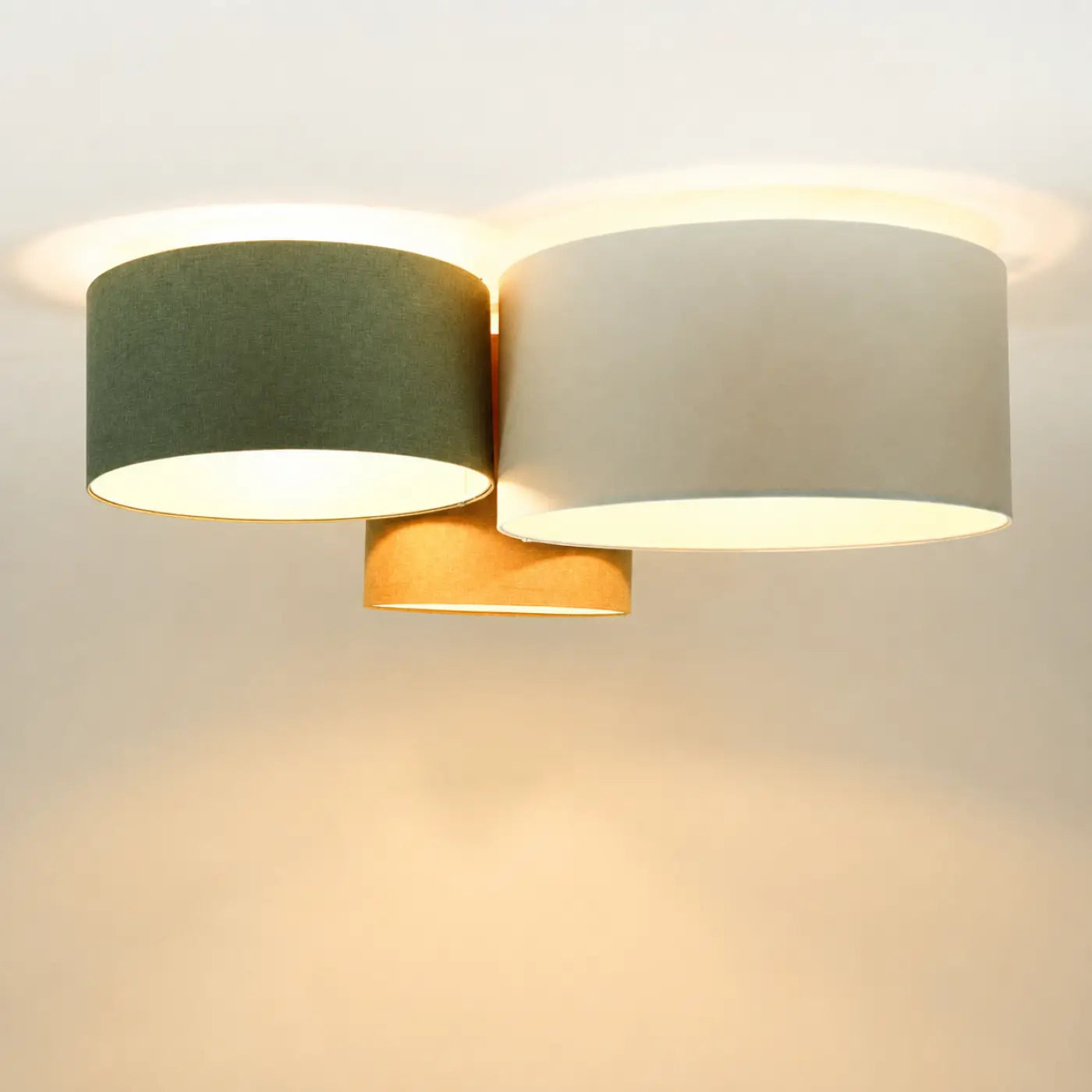 Luminaire Plafonnier Moderne en Tissu - Trio Boho Elegant (Crème/Gris Vert/Moutarde/Ecru)