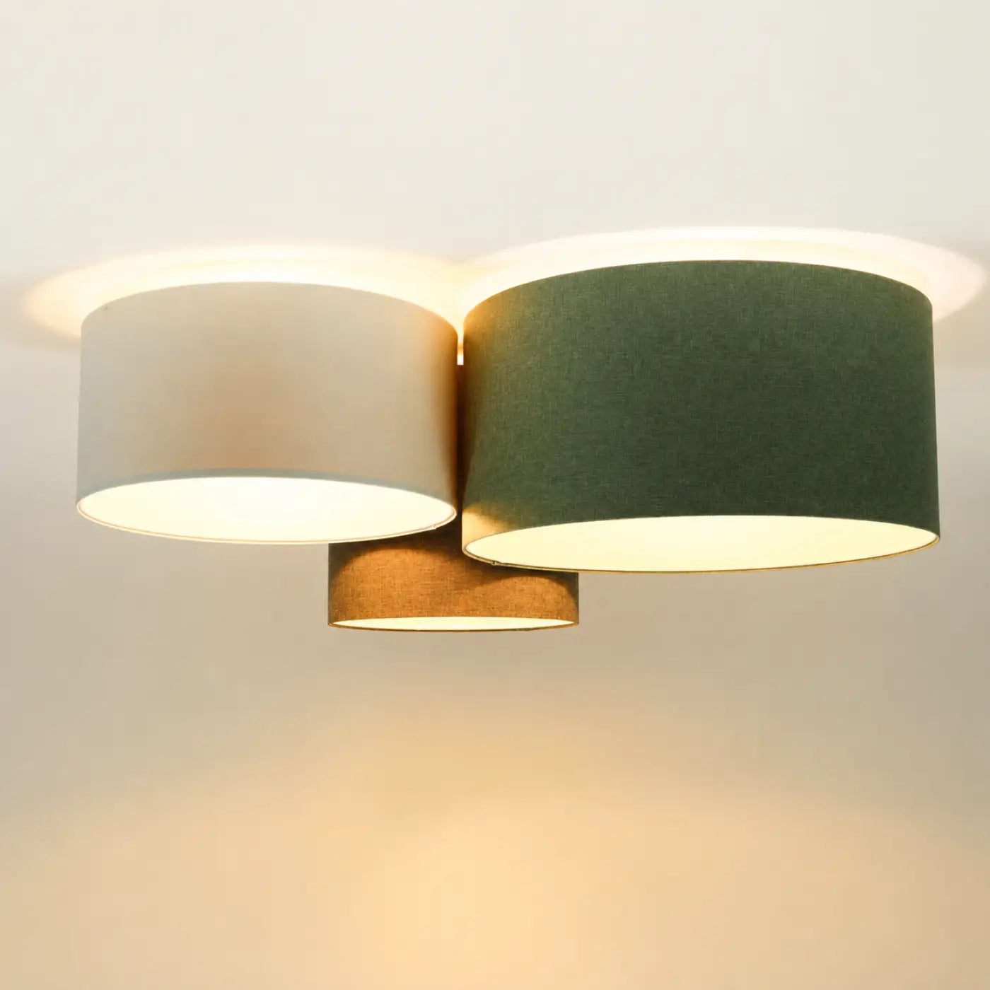 Luminaire Plafonnier en Tissu - Trio Boho Elegant (Crème/Vert/Graphite/Ecru)