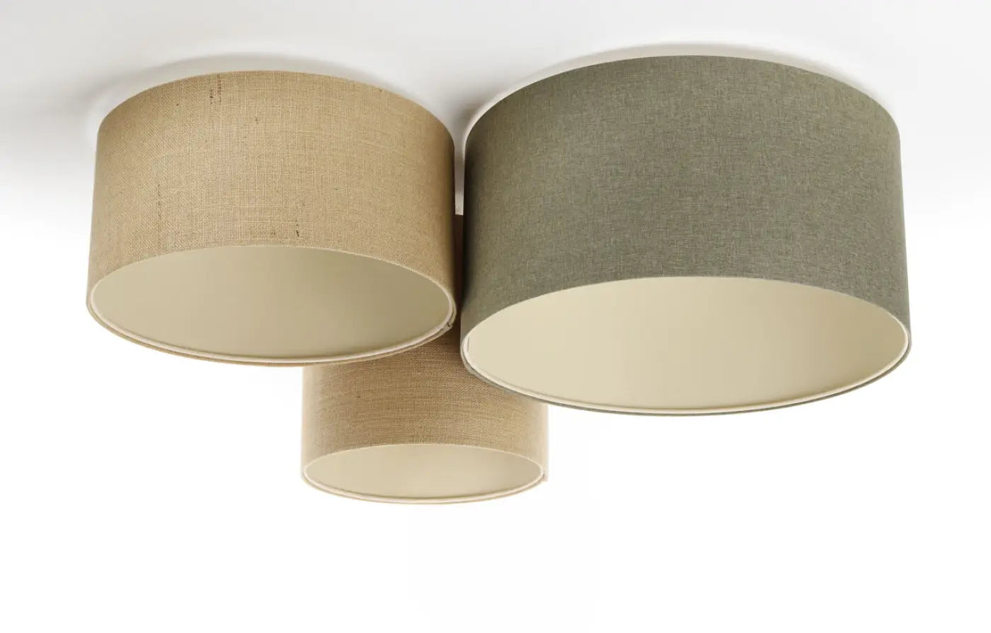 Luminaire Plafonnier Design en Tissu - Trio Boho Elegant (Beige/Vert/Ecru)