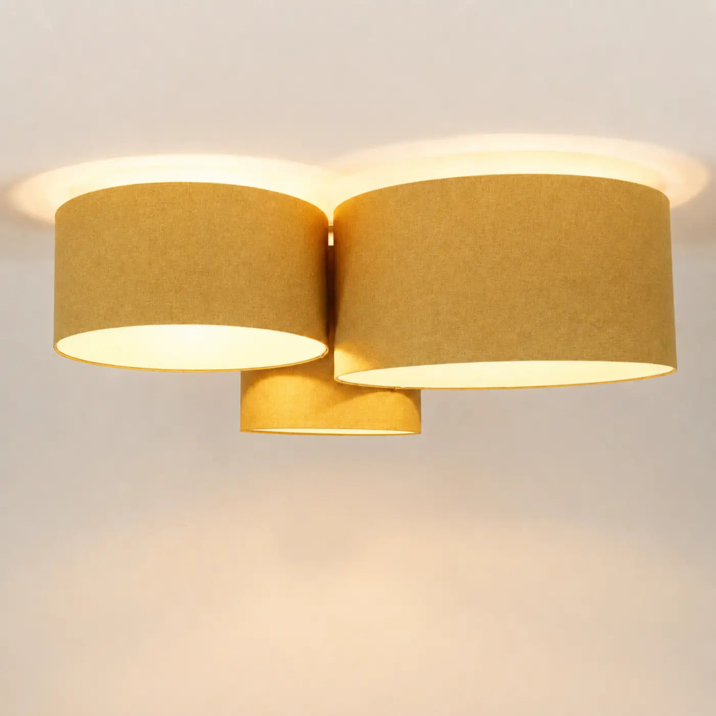 Luminaire Plafonnier Design en Tissu - Trio Boho Elegant (Moutarde/Ecru)