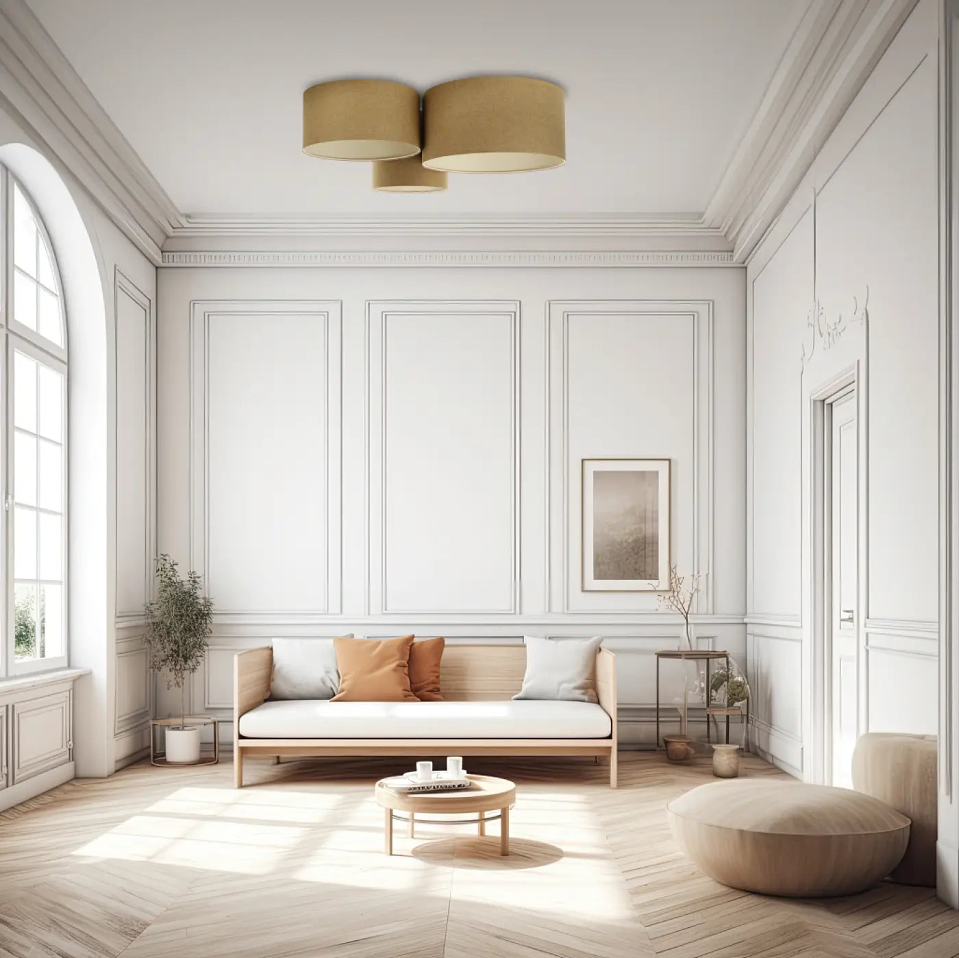 Luminaire Plafonnier Design en Tissu - Trio Boho Elegant (Moutarde/Ecru)