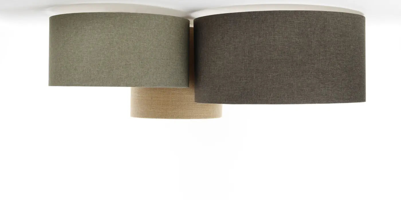 Luminaire Plafonnier Design en Tissu - Trio Boho Elegant (Granite/Ecru/Vert Gris/Beige)