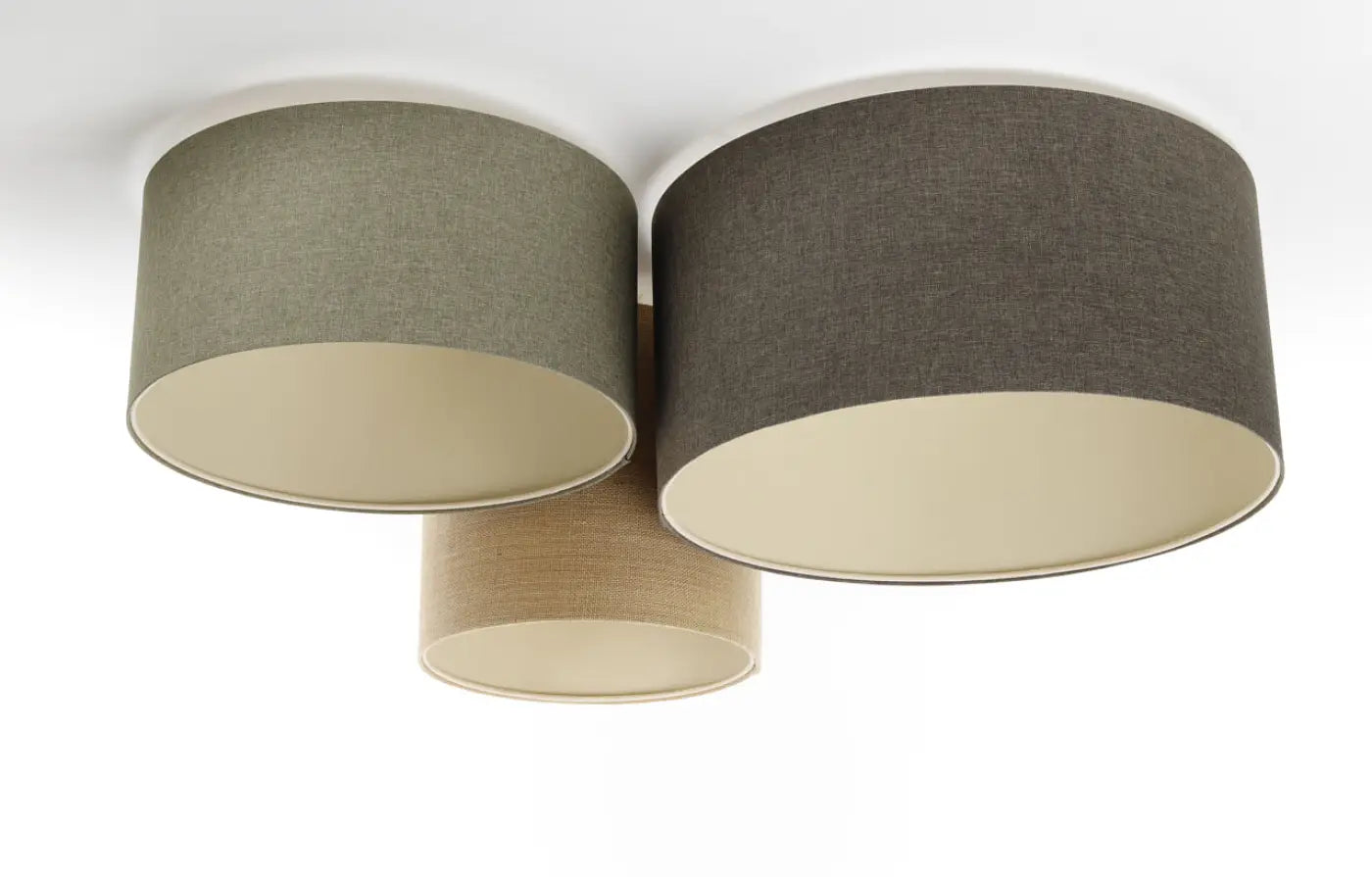 Luminaire Plafonnier Design en Tissu - Trio Boho Elegant (Granite/Ecru/Vert Gris/Beige)
