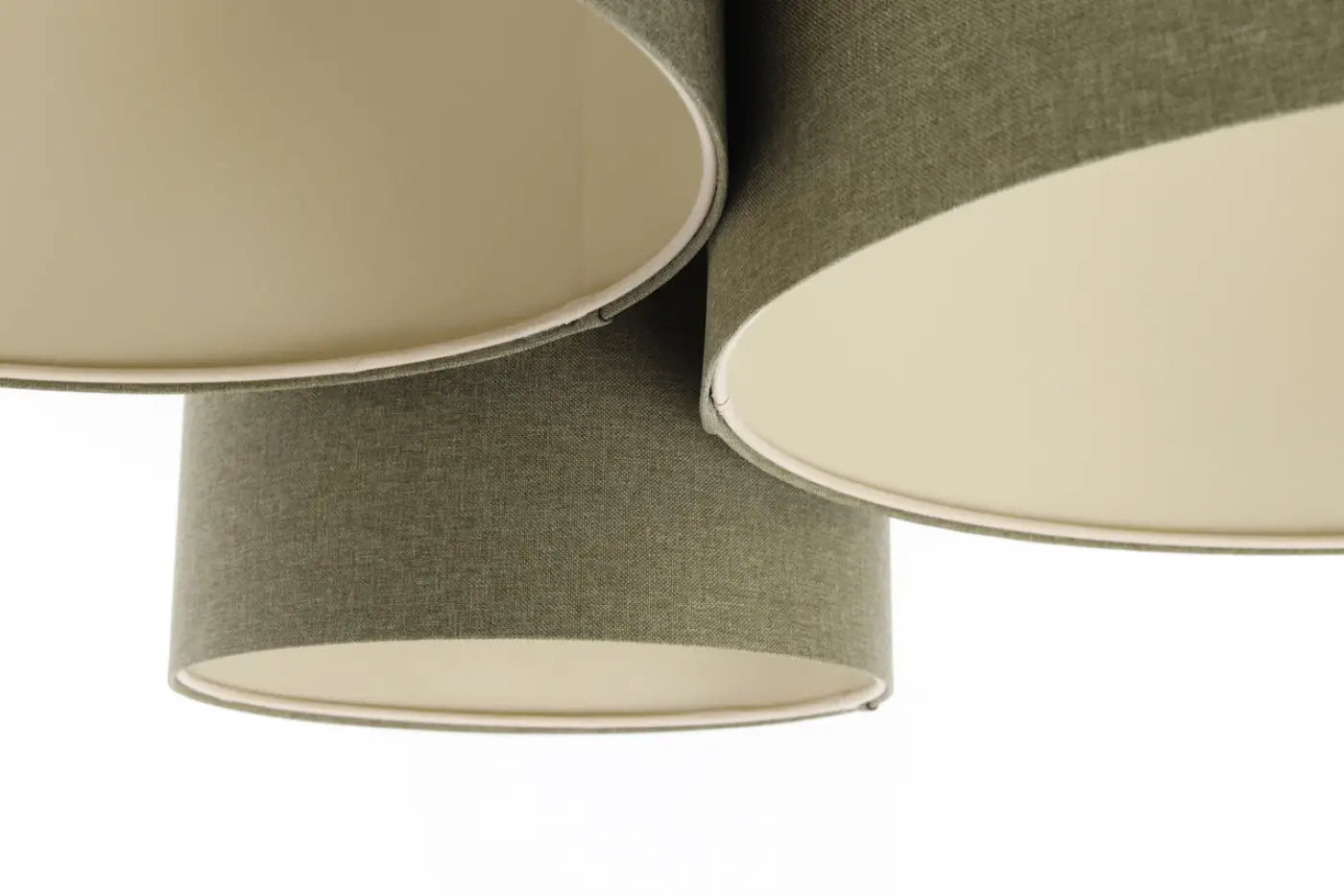 Luminaire Plafonnier Design en Tissu - Trio Boho Elegant (Vert Gris/Ecru)