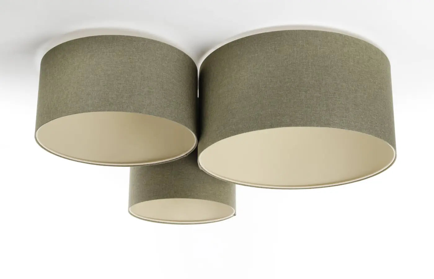 Luminaire Plafonnier Design en Tissu - Trio Boho Elegant (Vert Gris/Ecru)
