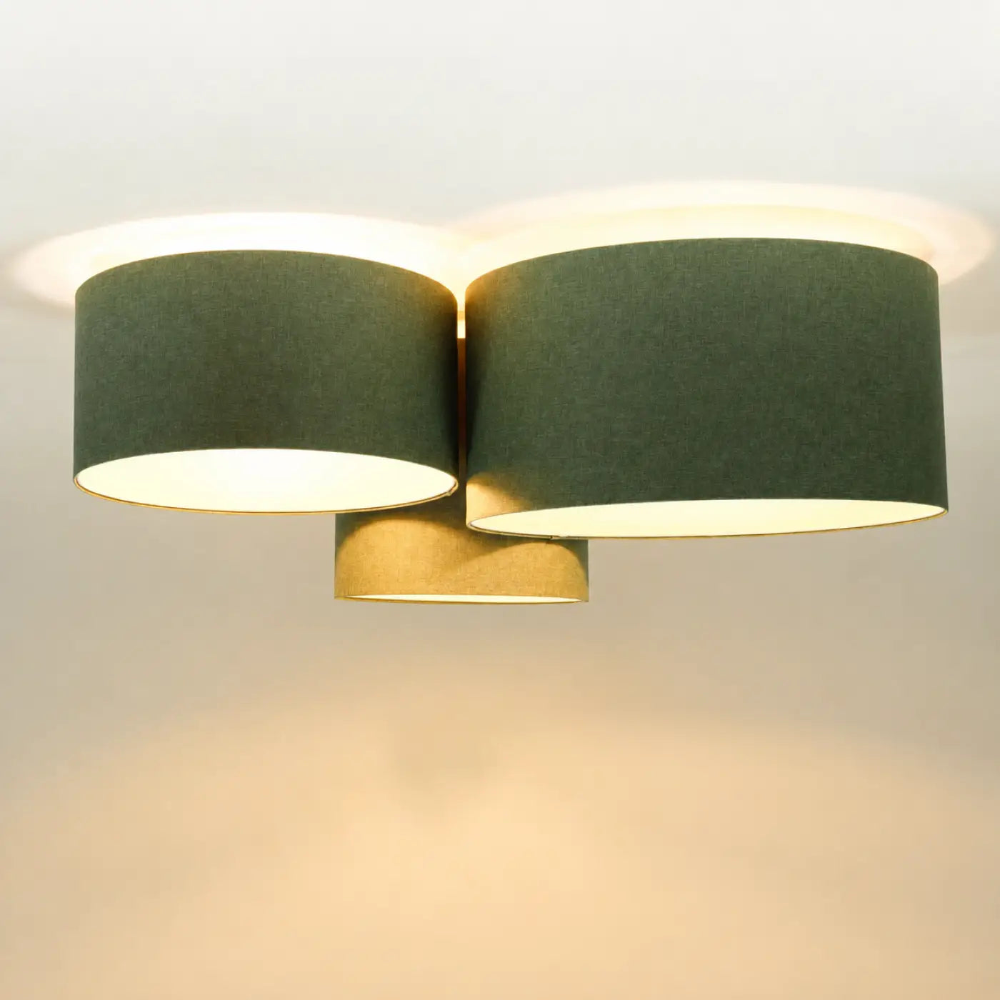 Luminaire Plafonnier Design en Tissu - Trio Boho Elegant (Vert Gris/Ecru)