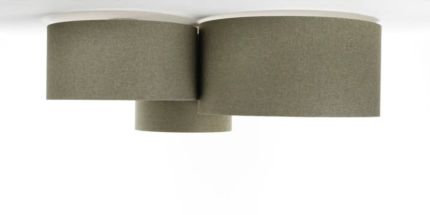 Luminaire Plafonnier Design en Tissu - Trio Boho Elegant (Vert Gris/Ecru)