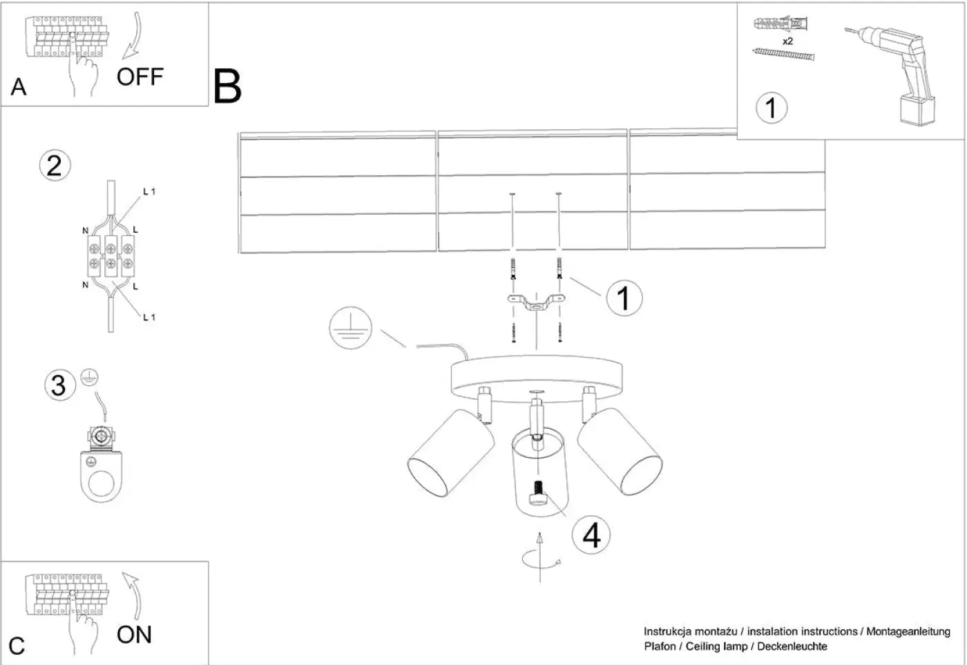 Luminaire Plafonnier en Bois - Verdo 3P (Noir)