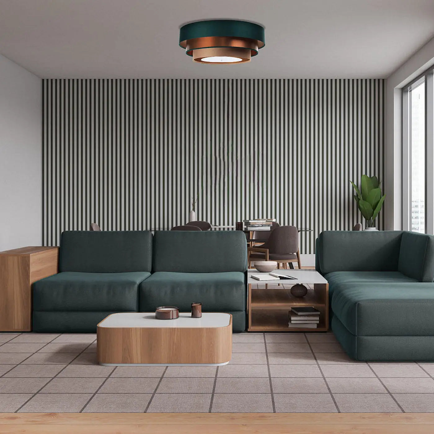 Luminaire Plafonnier Design - Triniti Elegant (Vert/Beige/Cuivre)