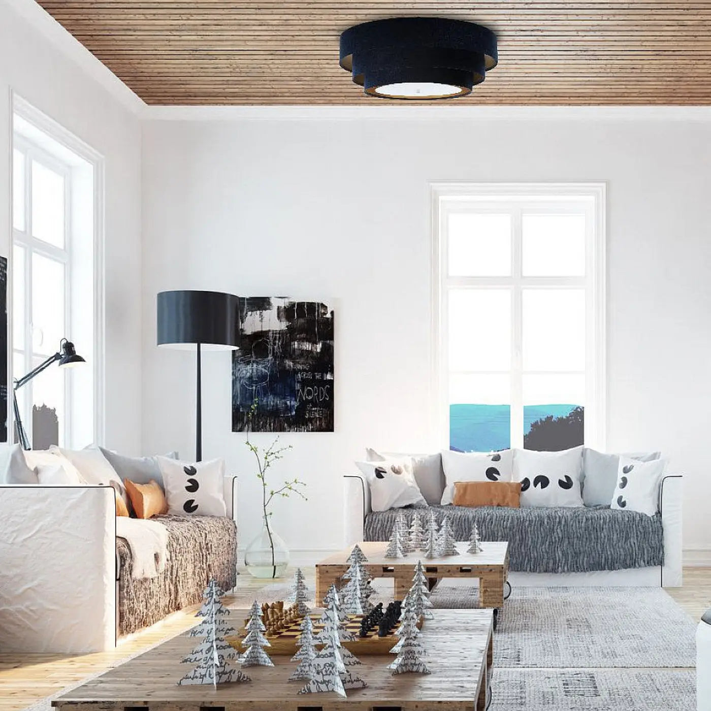 Luminaire Plafonnier Elegant - Triniti Veloursstoff (Bleu Marine/Doré)