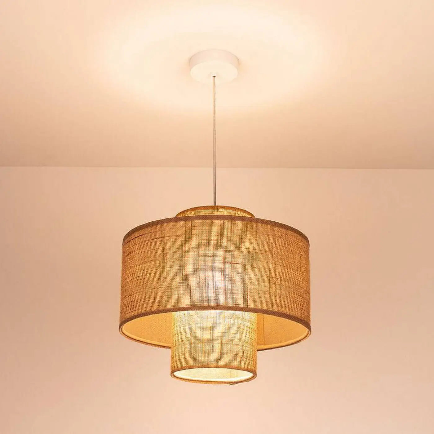 Suspension Luminaire en Tissu - Twin (Beige)