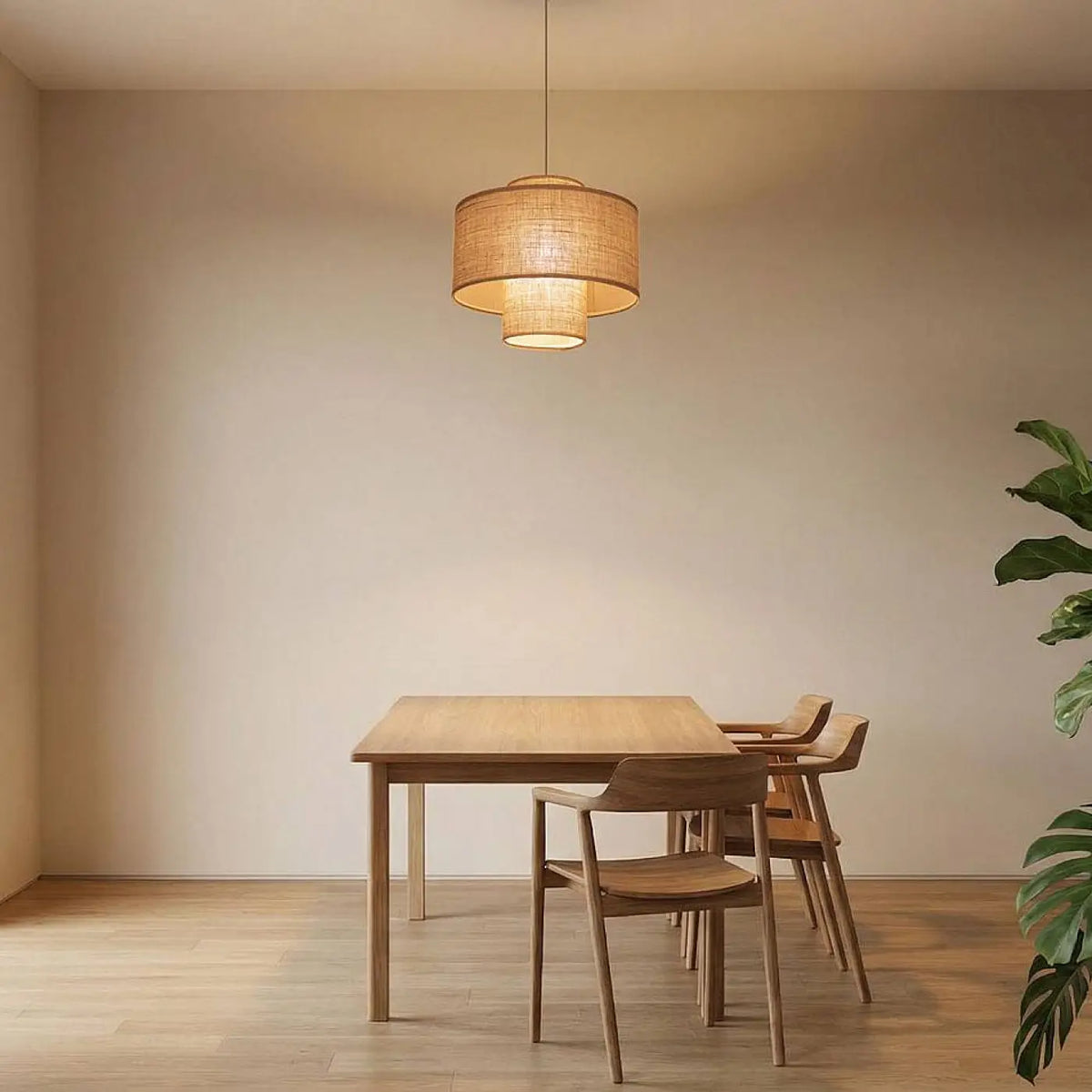 Suspension Luminaire en Tissu - Twin (Beige)