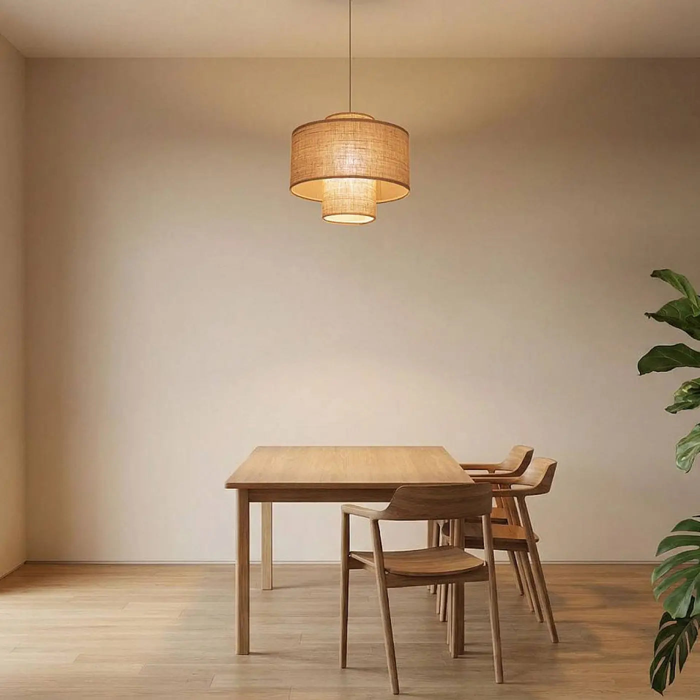 Suspension Luminaire en Tissu - Twin (Beige)