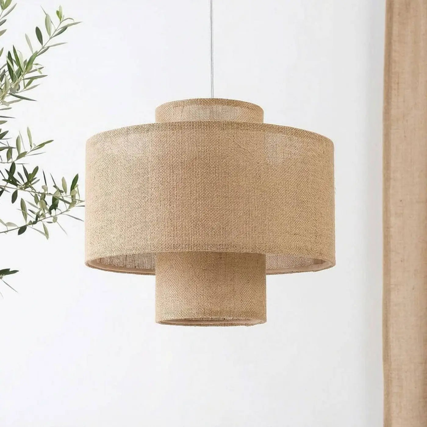 Suspension Luminaire en Tissu - Twin (Beige)
