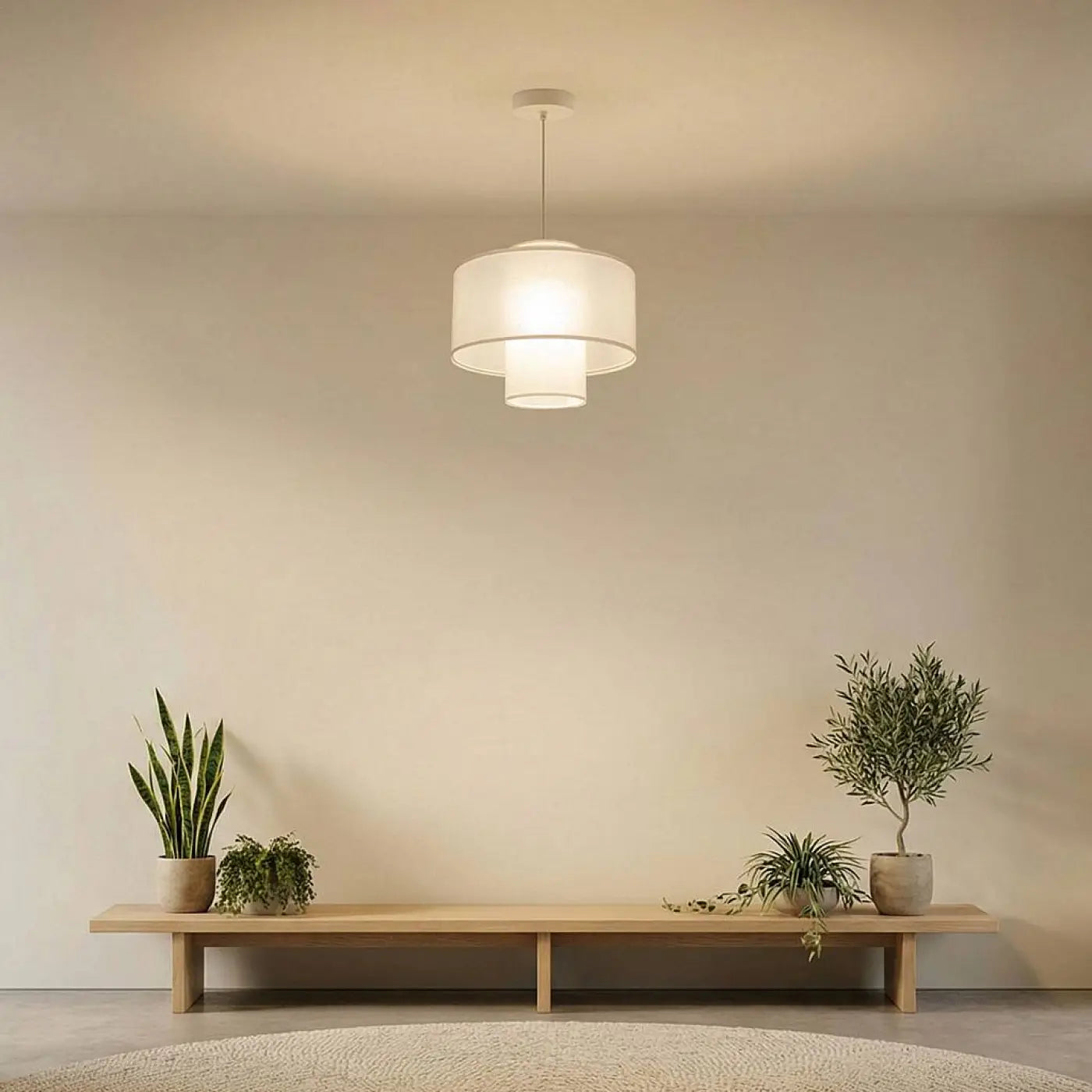 Suspension Luminaire en Tissu - Twin (Blanc Crème)