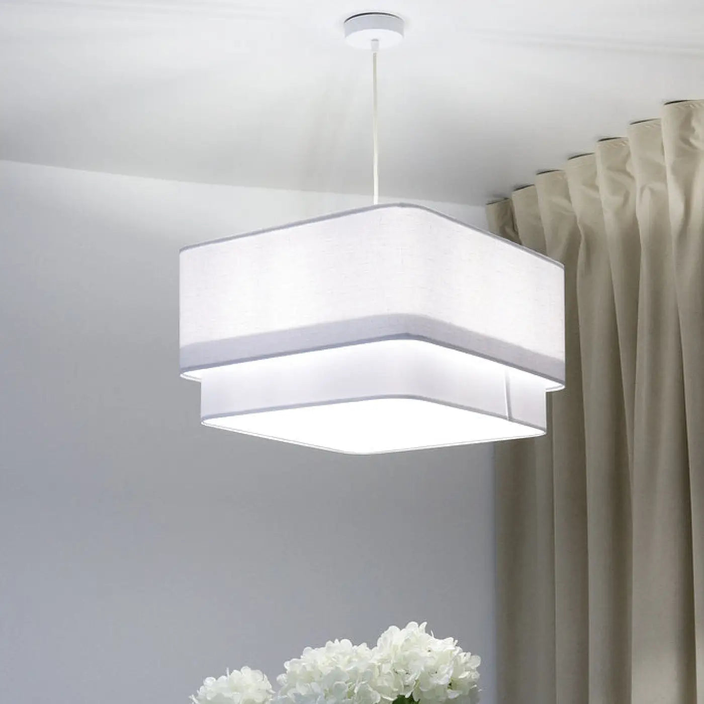 Suspension Luminaire Design en Tissu - Kwadro Duo (Blanc)
