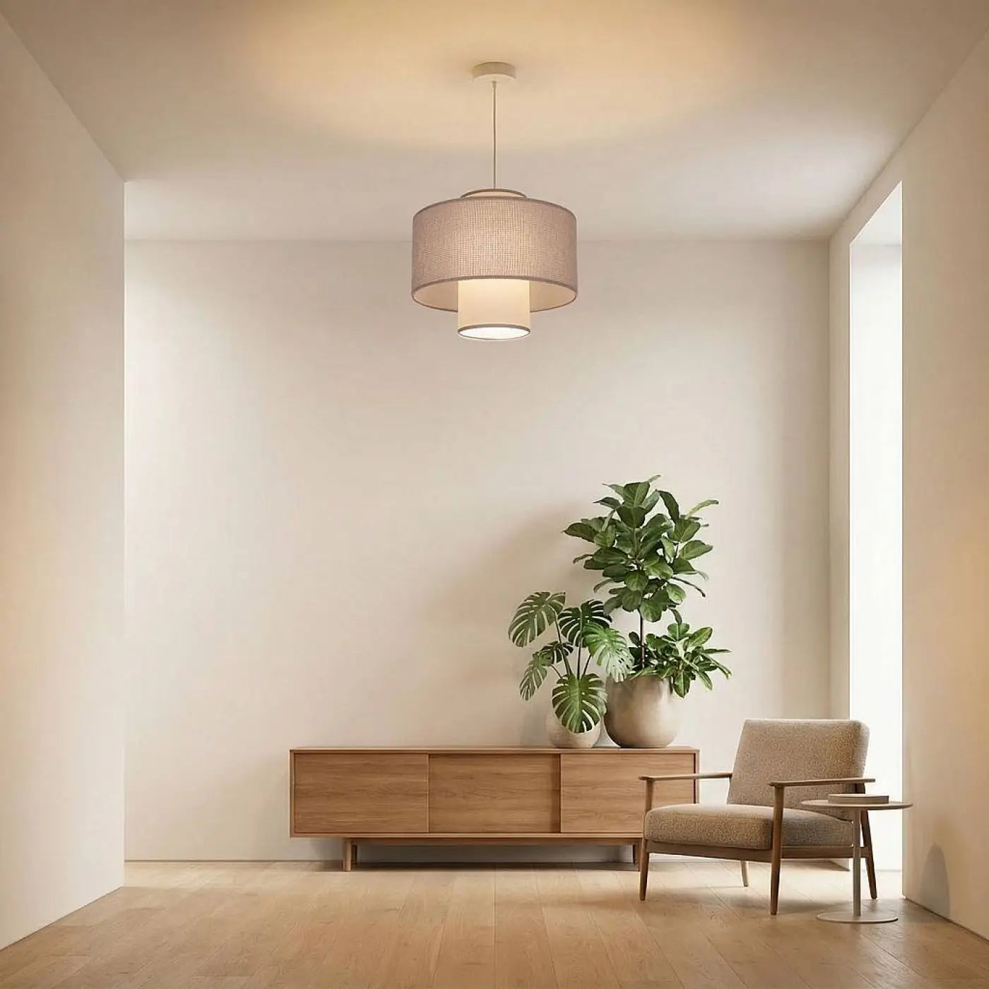 Suspension Luminaire en Tissu - Twin (Gris)