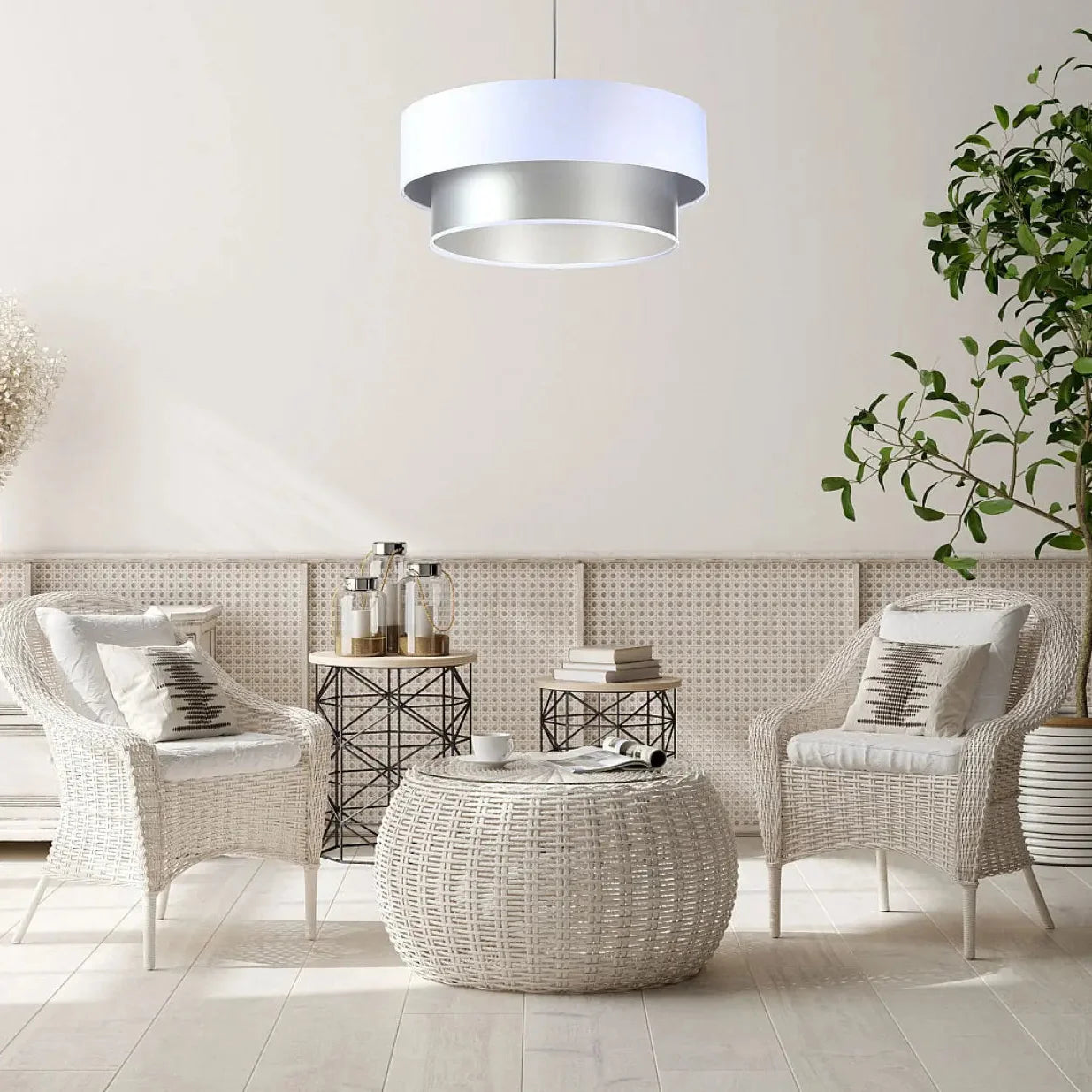 Suspension Luminaire Design - Duo (Blanc/Argent)
