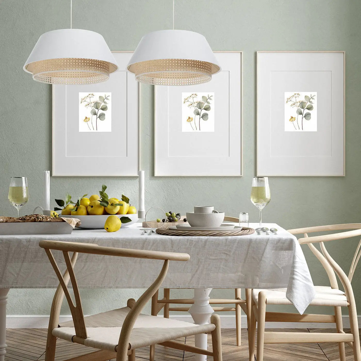 Suspension Luminaire Moderne en Rotin - Sensei Rattan (Blanc)