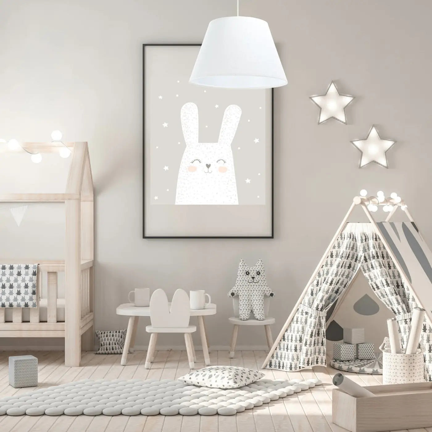 Suspension Luminaire Scandinave en Tissu - Bell Jasmin (Blanc)