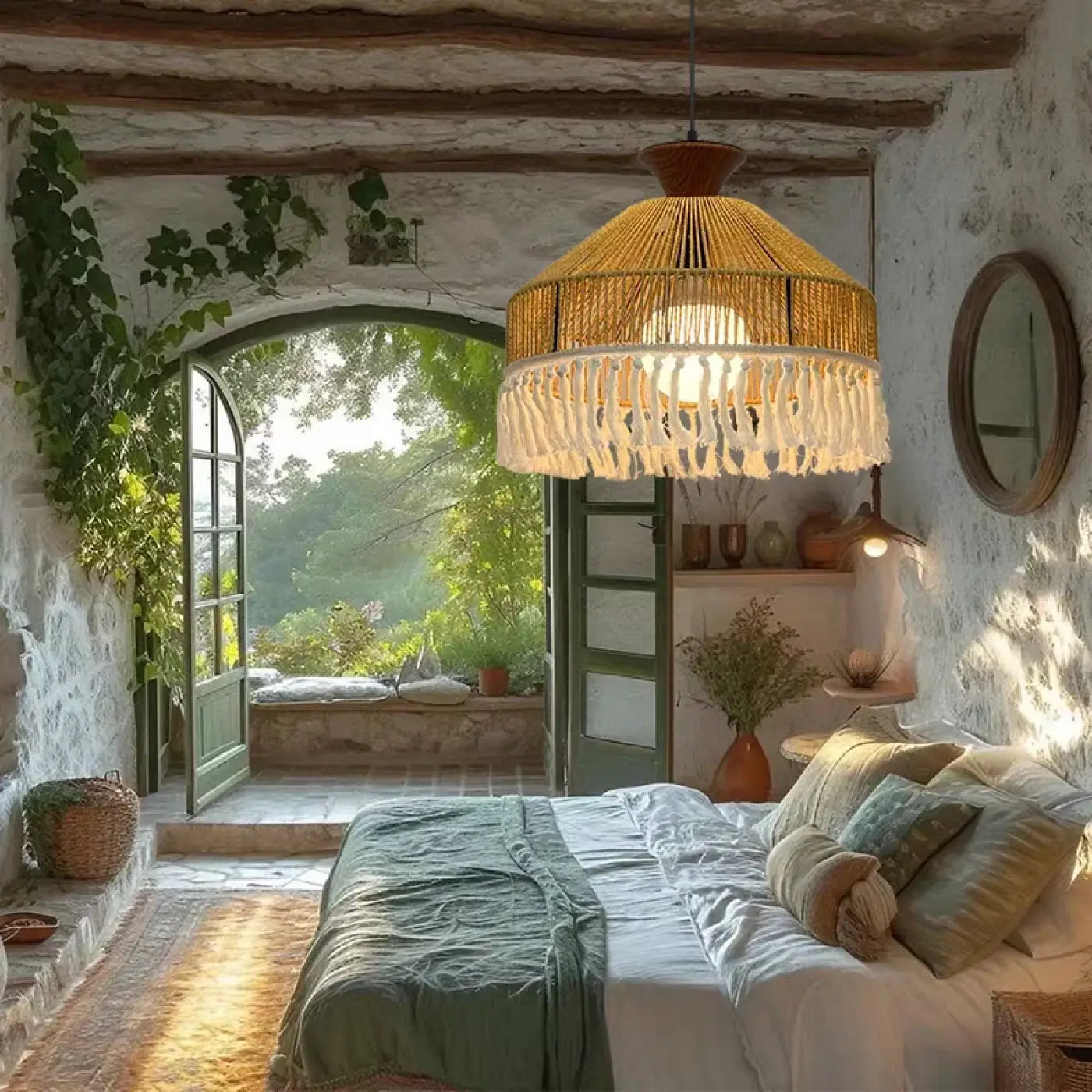 Suspension Luminaire Boheme en Rotin - Venah
