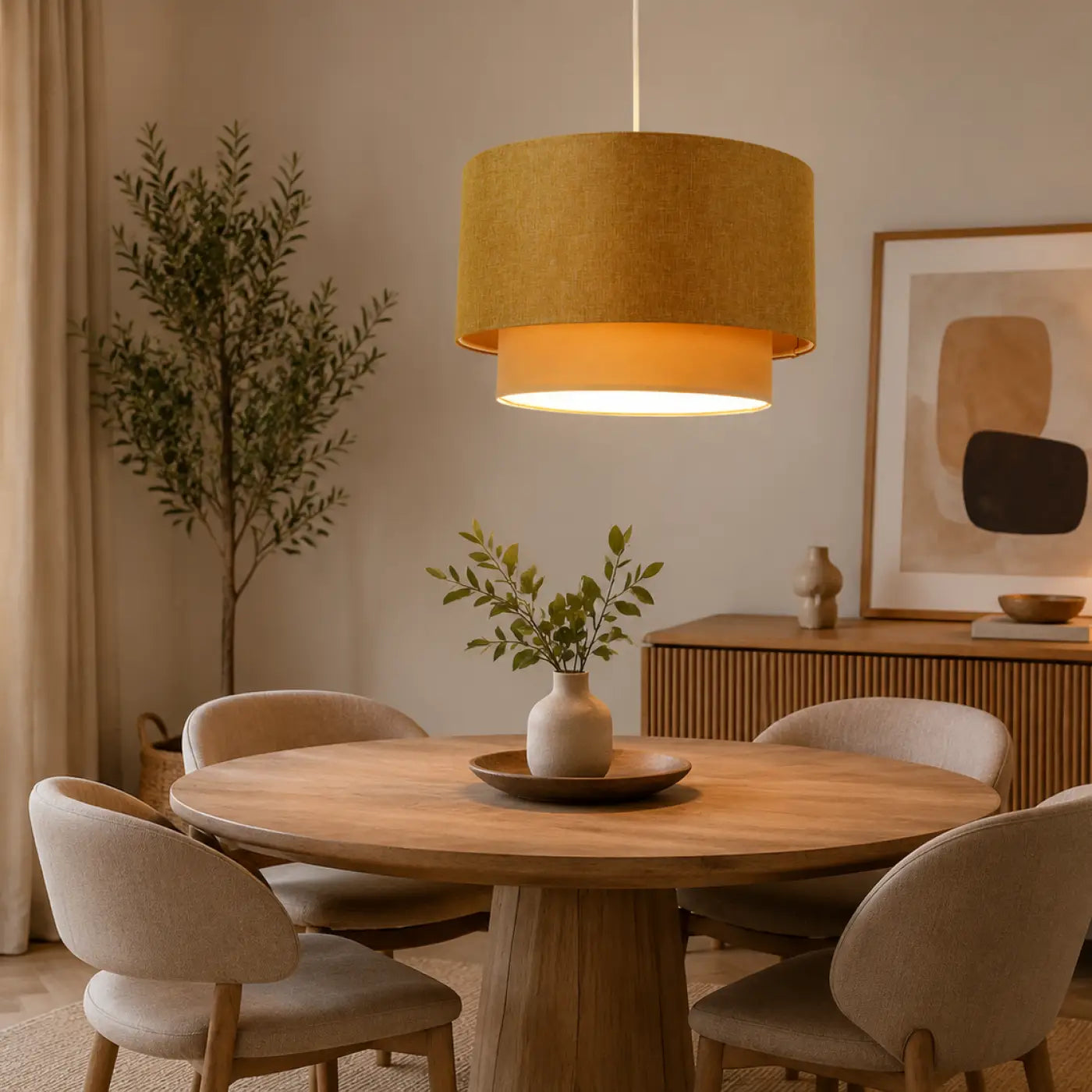 Suspension Luminaire Chic en Tissu - Duo Boho Elegant (Caramel/Crème/Ecru)