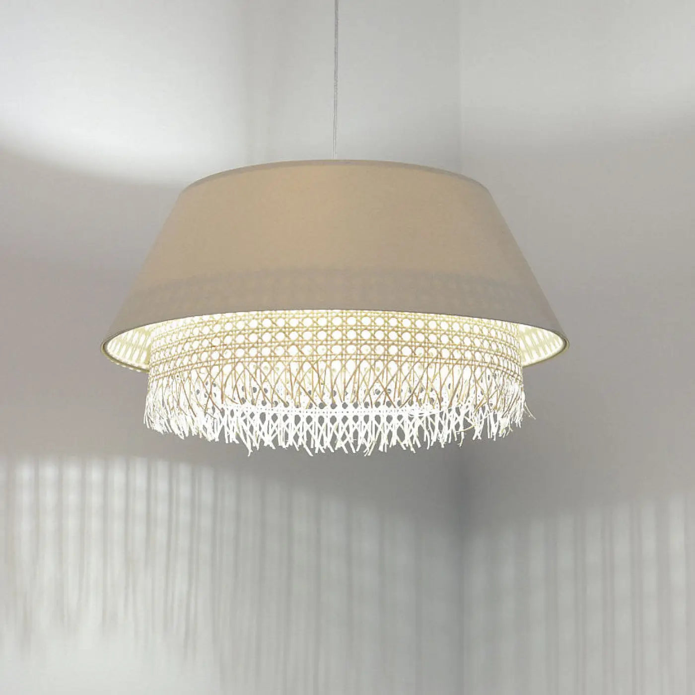 Suspension Luminaire Moderne en Rotin - Sensei Rattan (Crème)