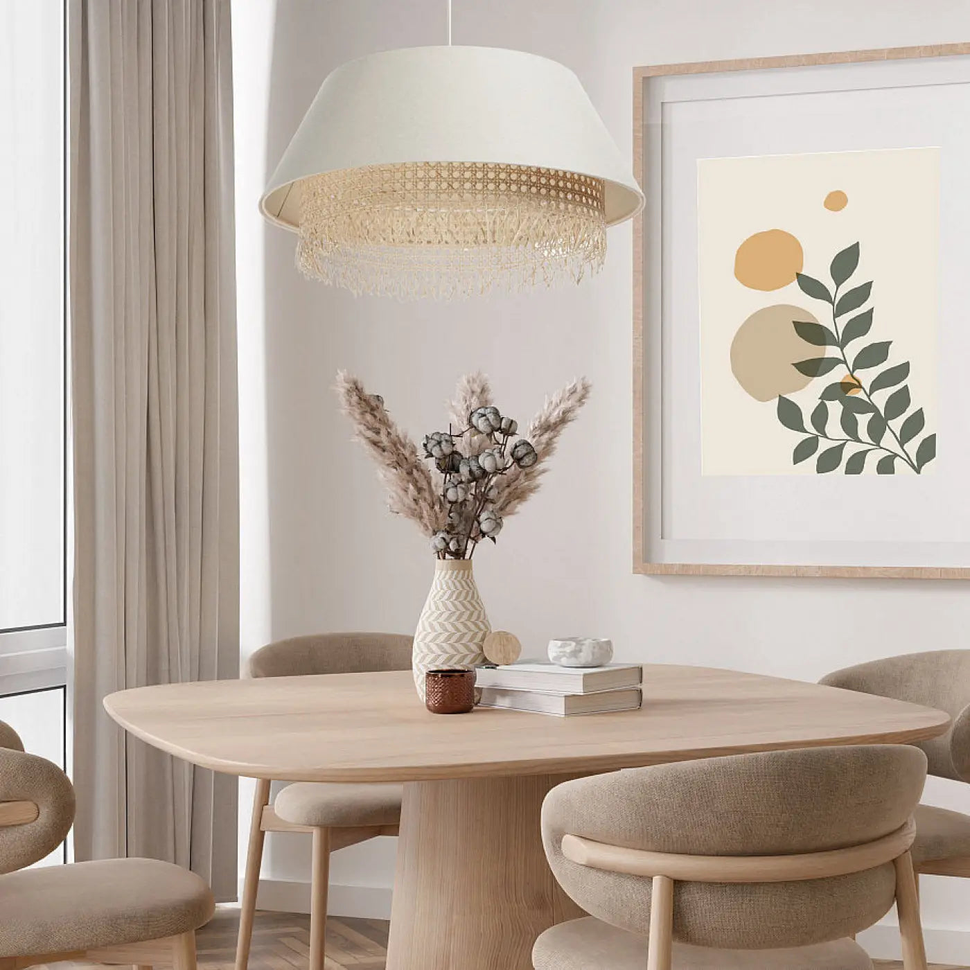 Suspension Luminaire Moderne en Rotin - Sensei Rattan (Crème)