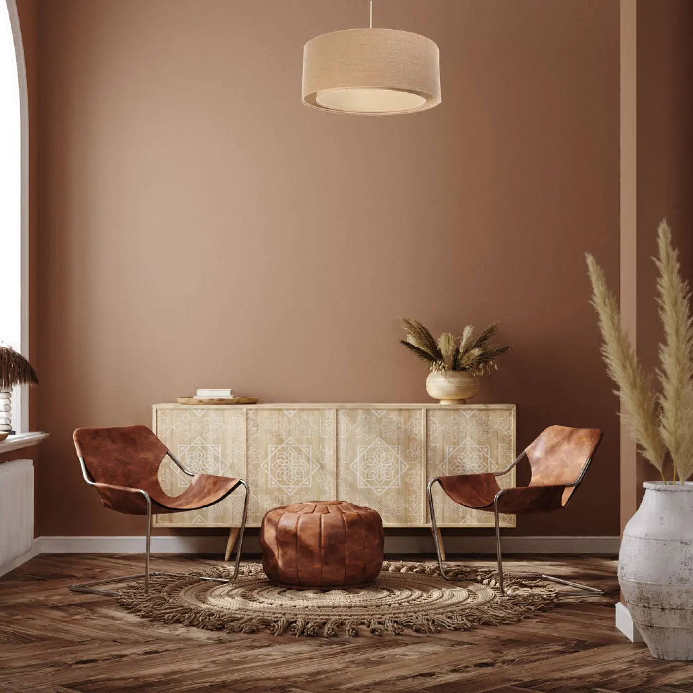 Suspension Luminaire Boheme en Tissu - Duo Boho (Beige/Ecru)