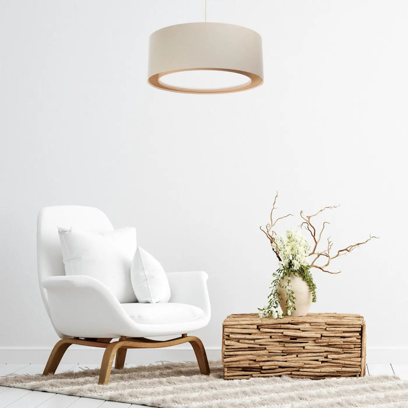 Suspension Luminaire Chic en Tissu - Duo Boho (Crème)