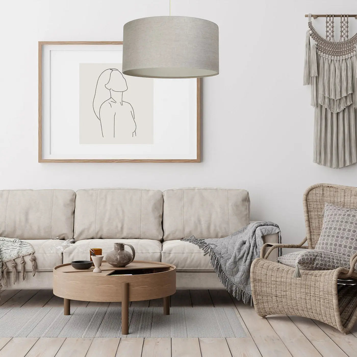 Suspension Luminaire Design - Boho Linen (Beige)