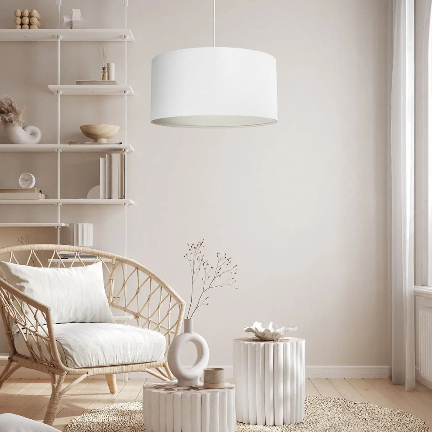 Suspension Luminaire Design - Boho Linen (Blanc Crème)