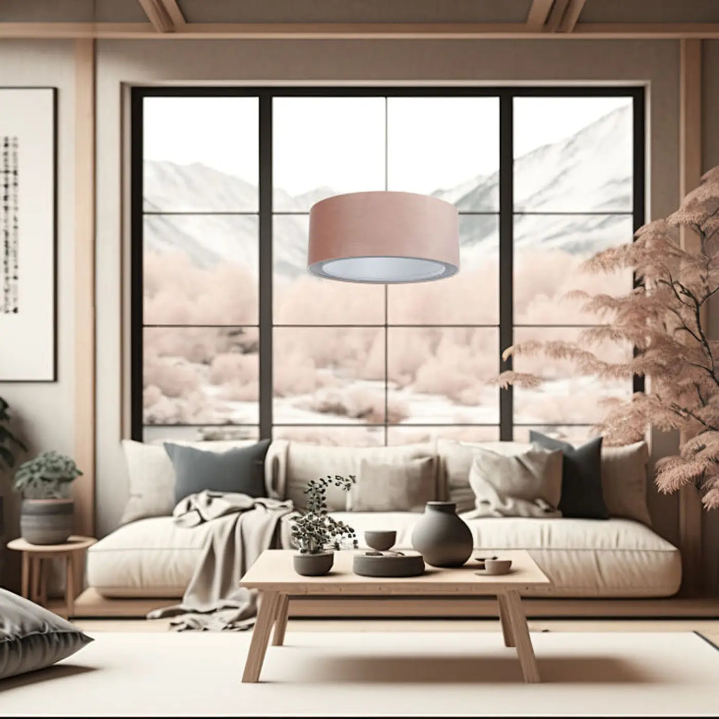 Suspension Luminaire Design en Tissu - Duo Jasmin (Rose/Gris Clair)