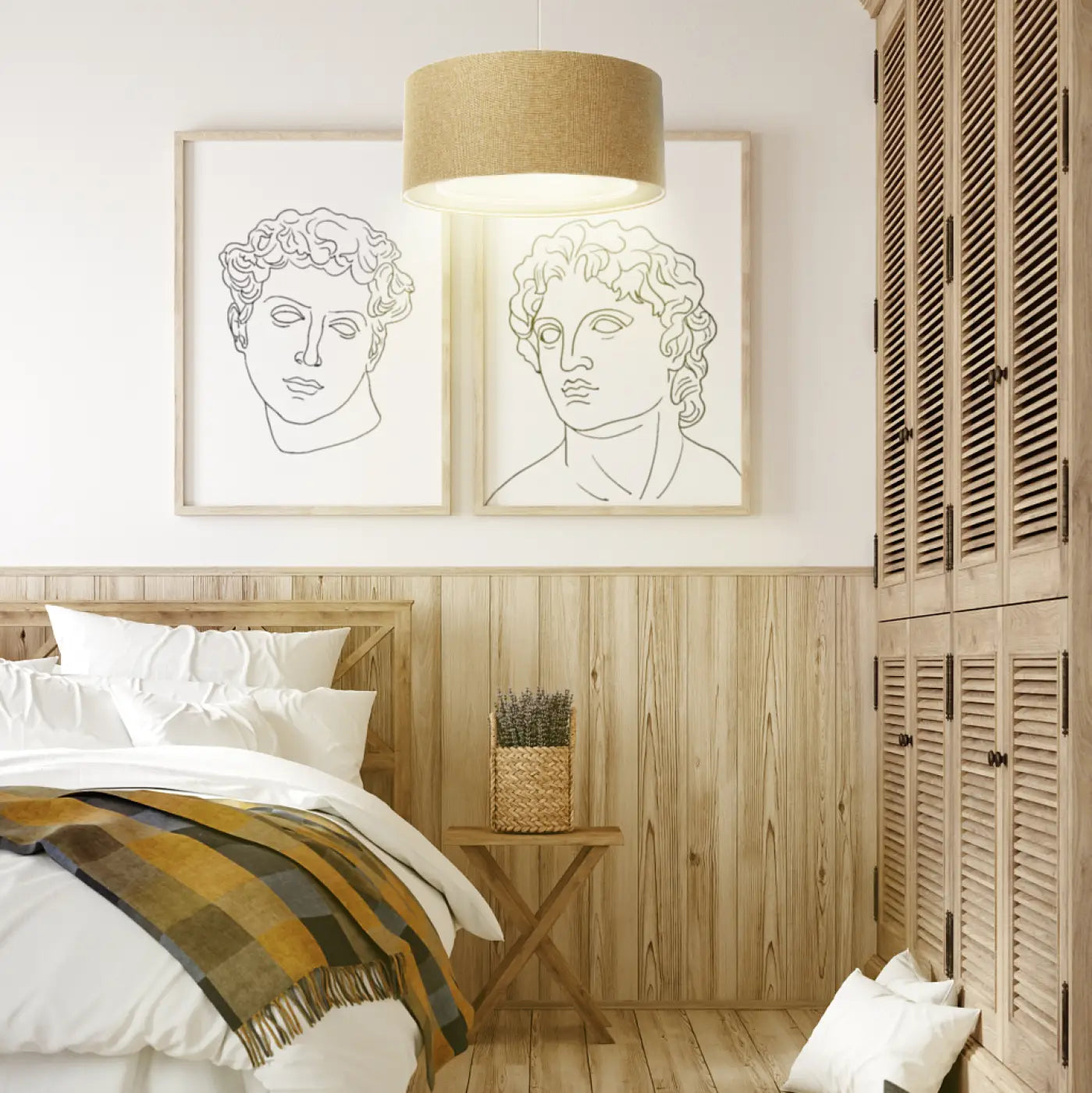 Suspension Luminaire Design - Boho Elegant (Jaune Moutarde/Écru)