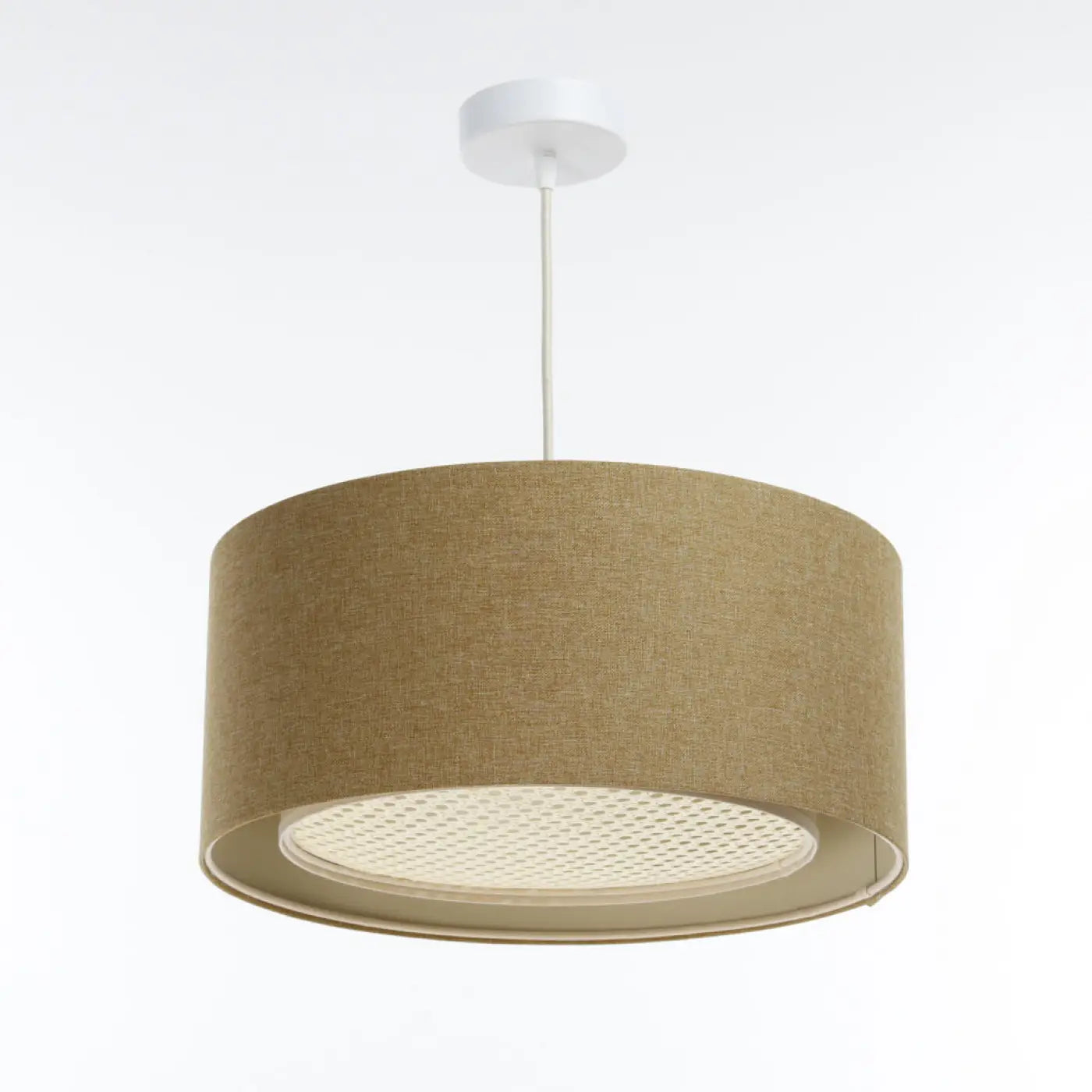 Suspension Luminaire Design en Tissu - Duo Boho Elegant (Jaune Moutarde/Écru/Crème)