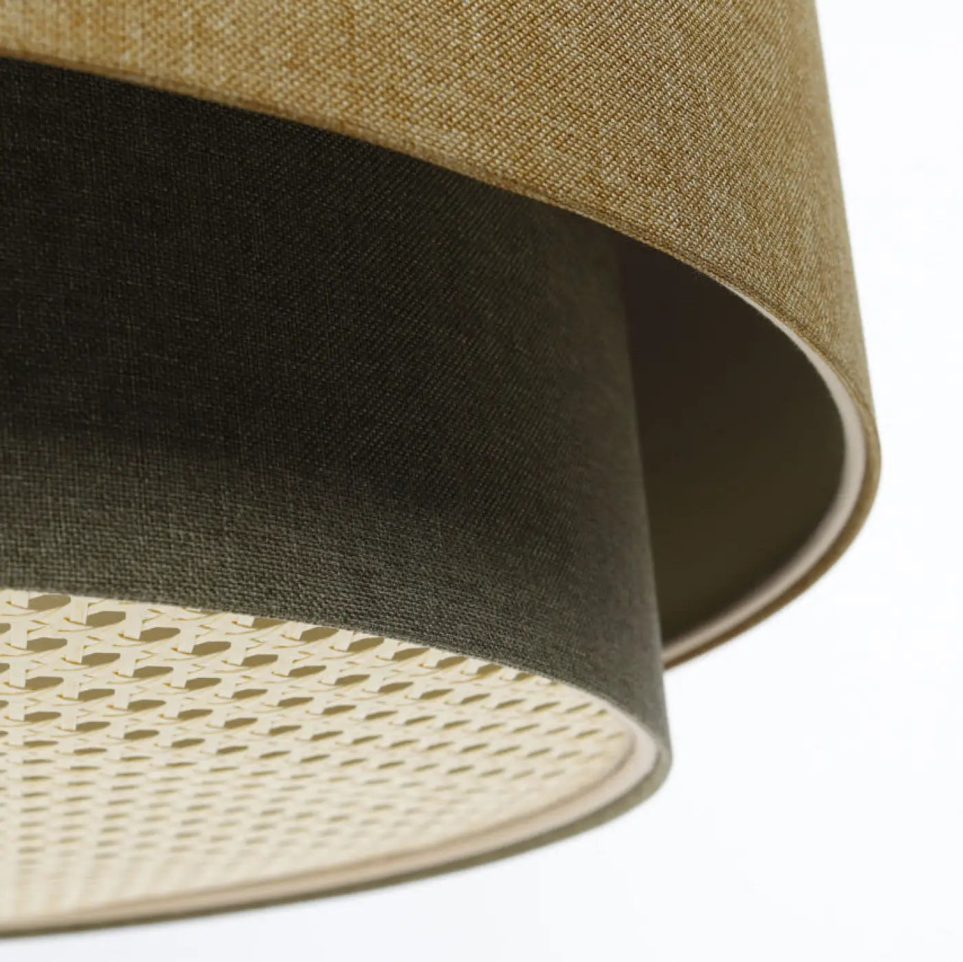 Suspension Luminaire en Tissu - Rattan Diffuser (Jaune Moutarde/Gris Vert/Ecru)
