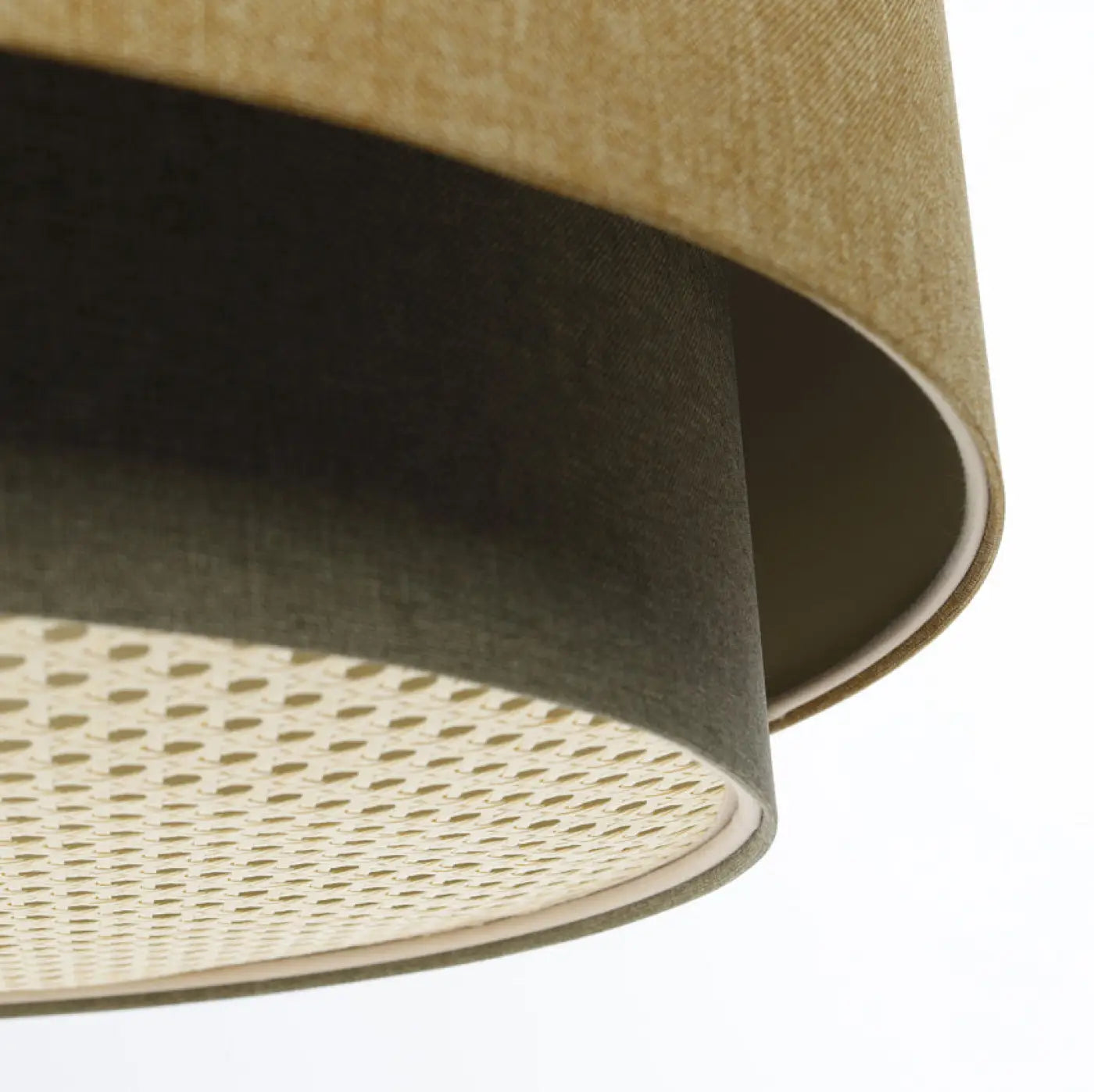 Suspension Luminaire en Tissu - Rattan Diffuser (Jaune Moutarde/Gris Vert/Ecru)