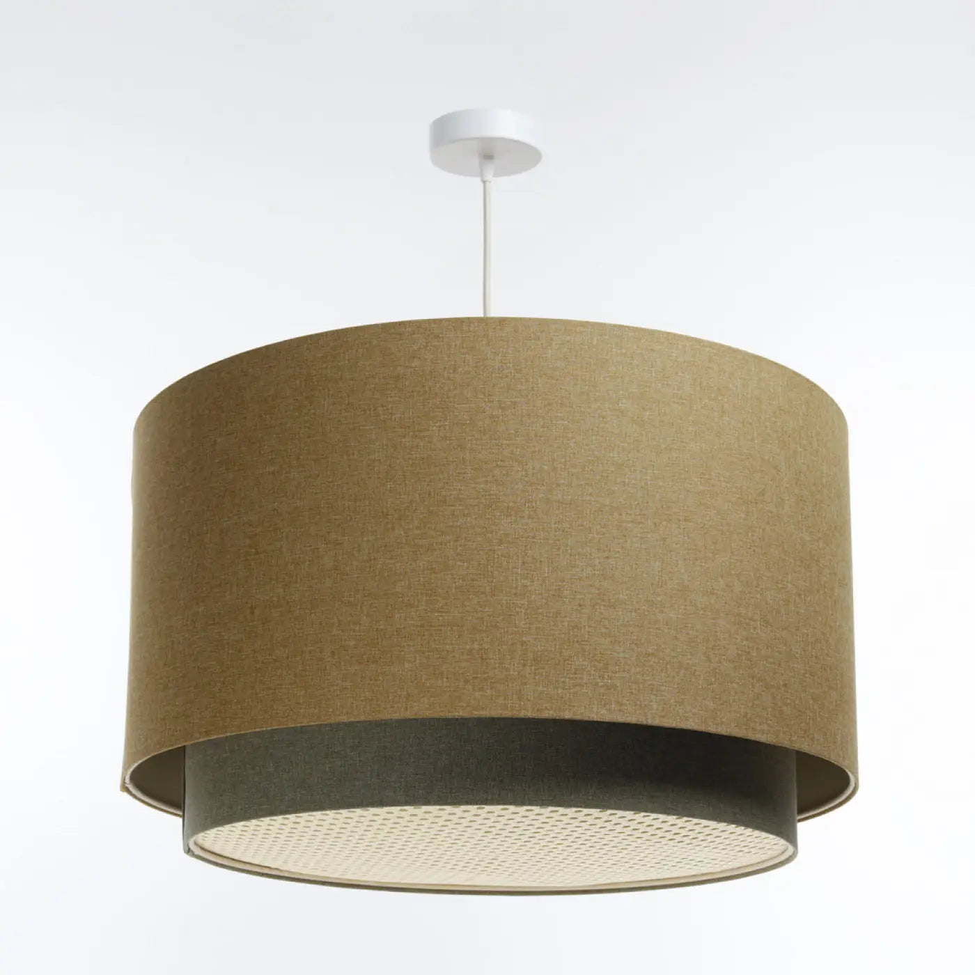 Suspension Luminaire en Tissu - Rattan Diffuser (Jaune Moutarde/Gris Vert/Ecru)