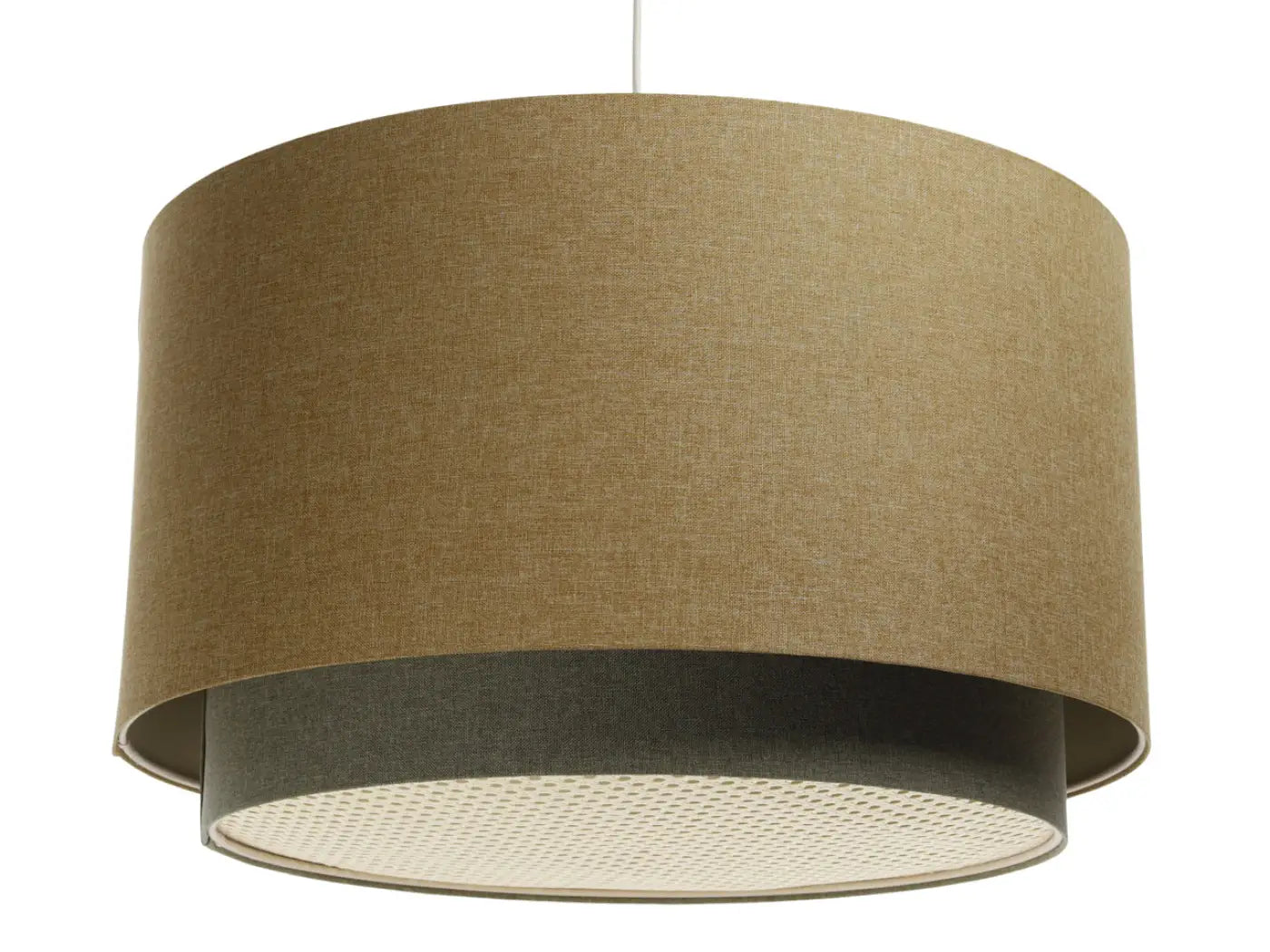 Suspension Luminaire en Tissu - Rattan Diffuser (Jaune Moutarde/Gris Vert/Ecru)