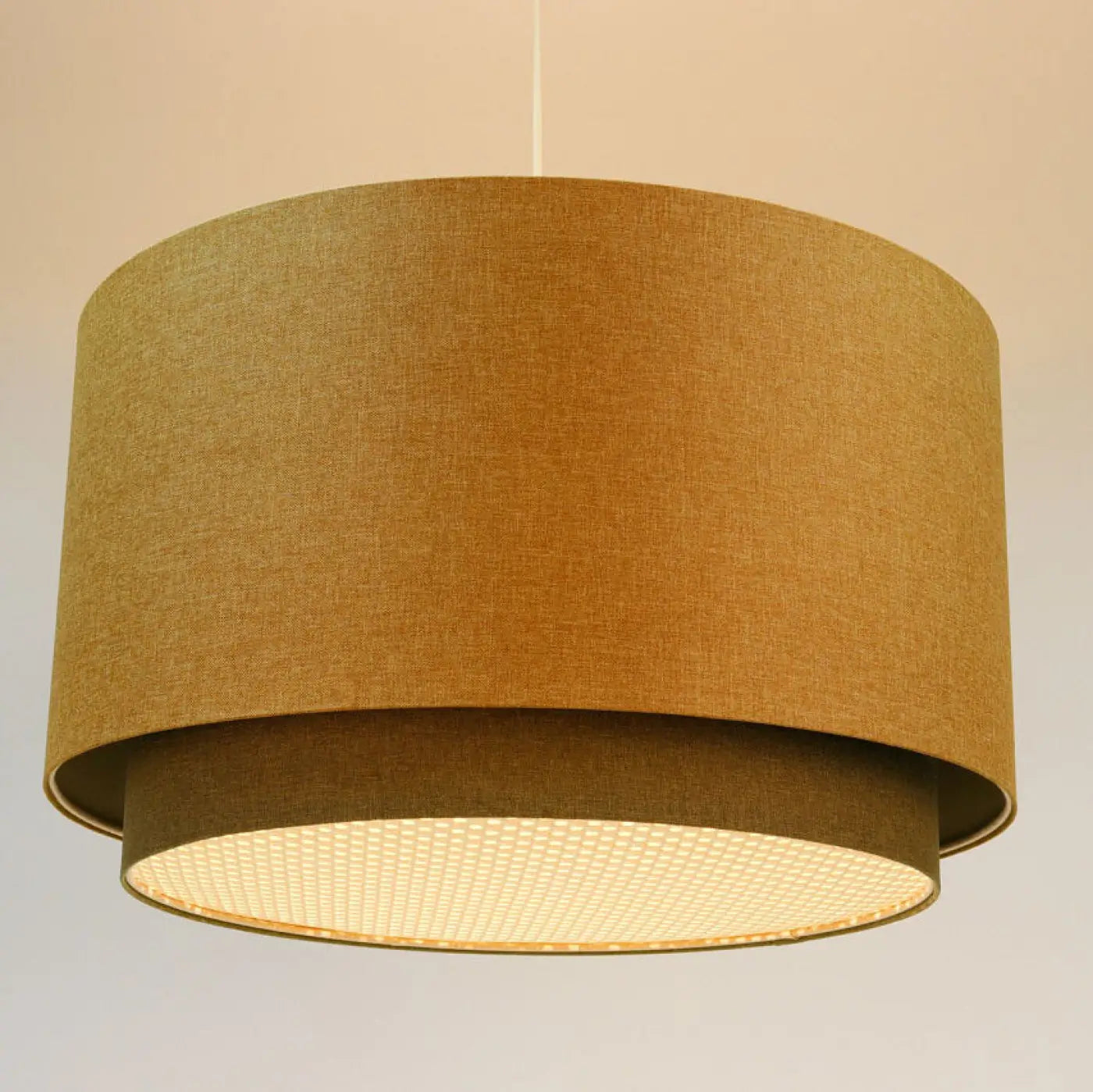 Suspension Luminaire en Tissu - Rattan Diffuser (Jaune Moutarde/Gris Vert/Ecru)