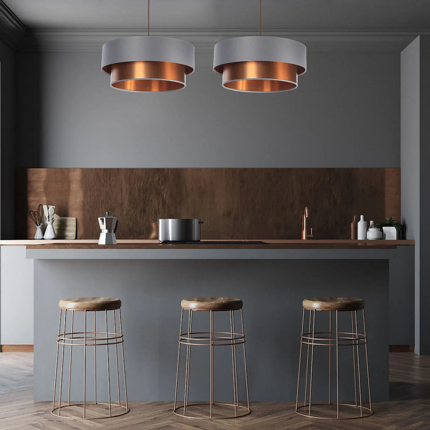Suspension Luminaire Design - Duo (Gris/Cuivré)