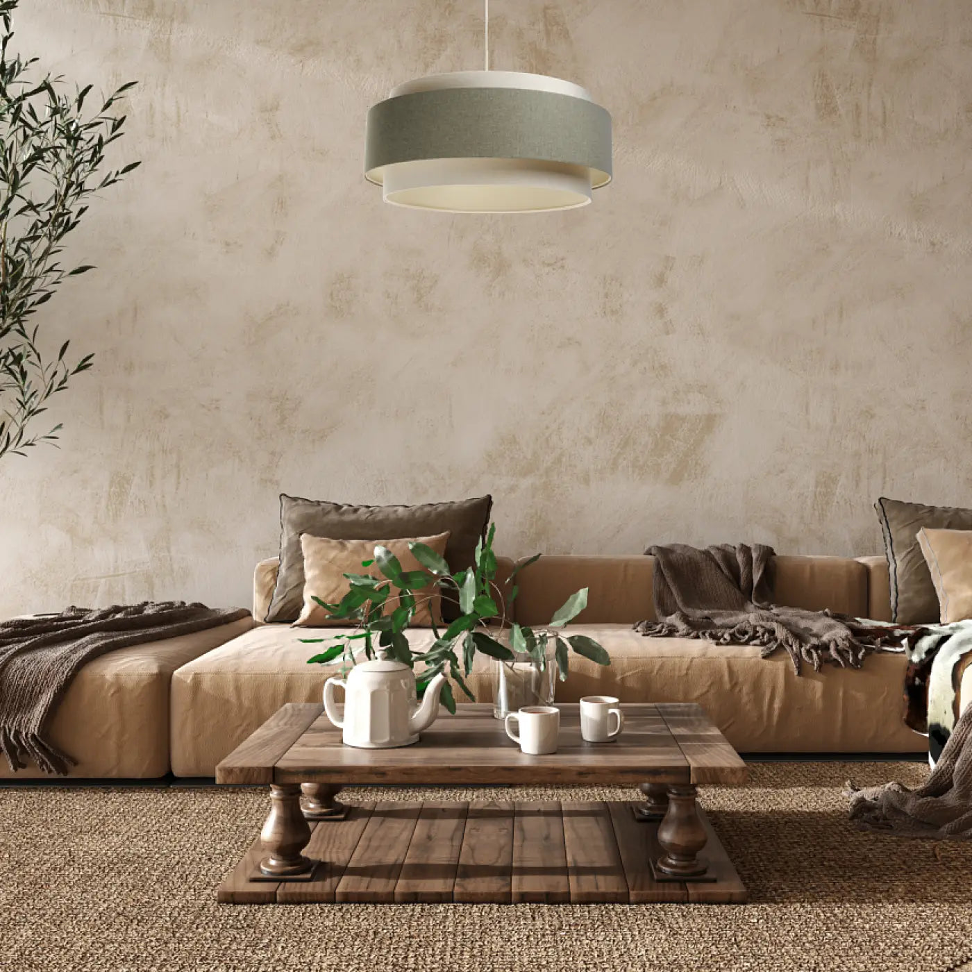Suspension Luminaire Chic - Doblo Boho Elegant (Gris Vert/ Ecru/ Blanc Crème)