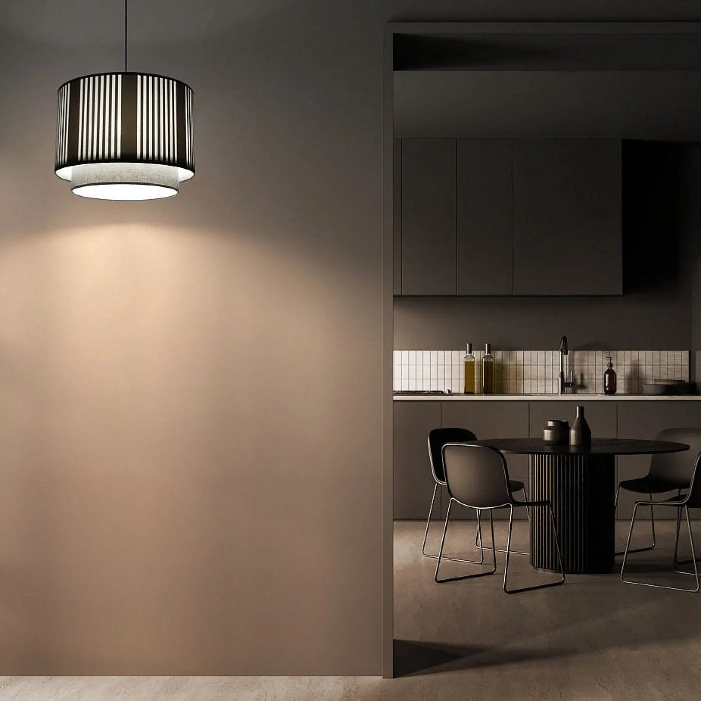Suspension Luminaire Design en Tissu - Duo Lami Line (Gris)