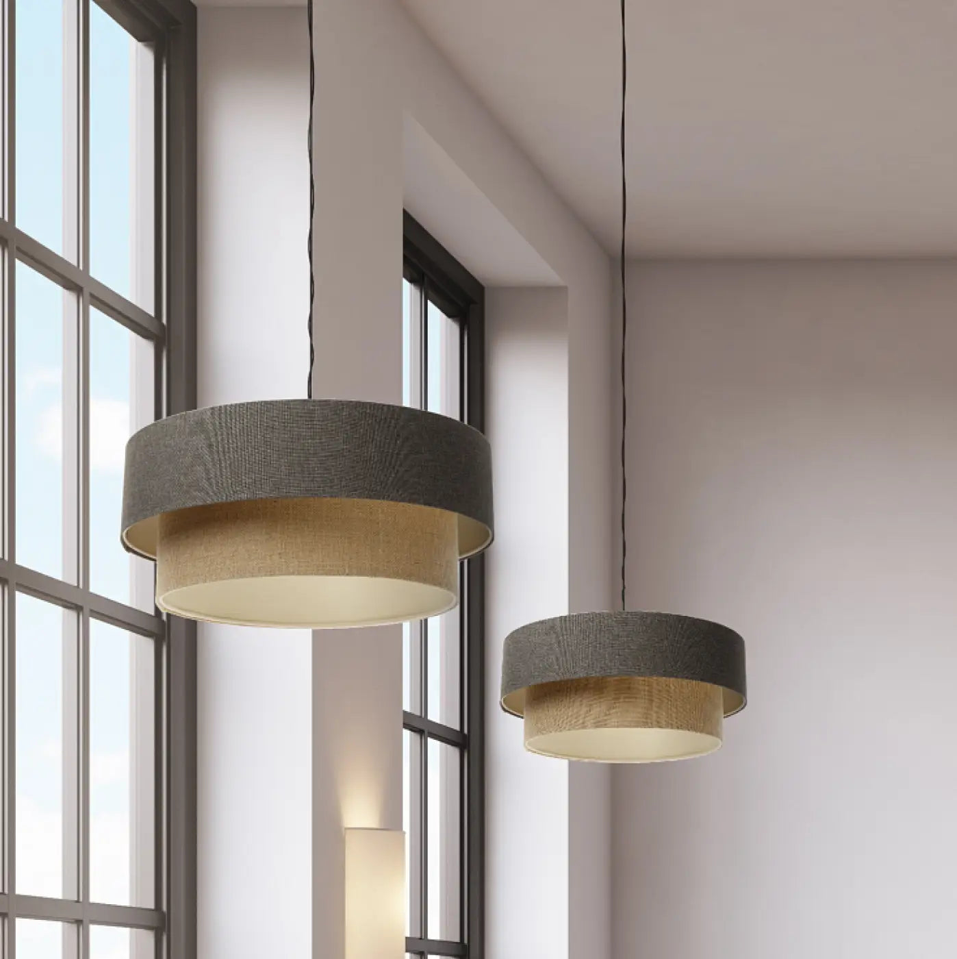 Suspension Luminaire Moderne - Duo Boho Elegant (Marron Gris/Beige/Ecru)