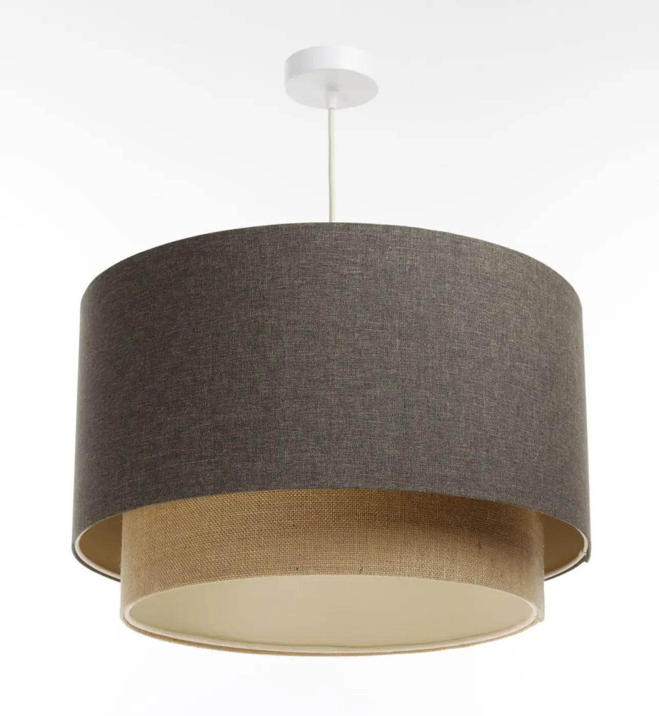 Suspension Luminaire en Tissu - Duo Boho Elegant (Marron Gris/Beige/Ecru)