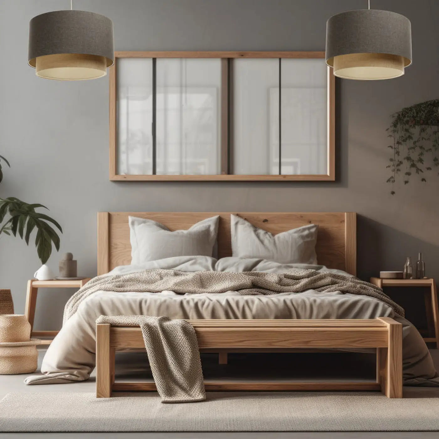Suspension Luminaire en Tissu - Duo Boho Elegant (Marron Gris/Beige/Ecru)