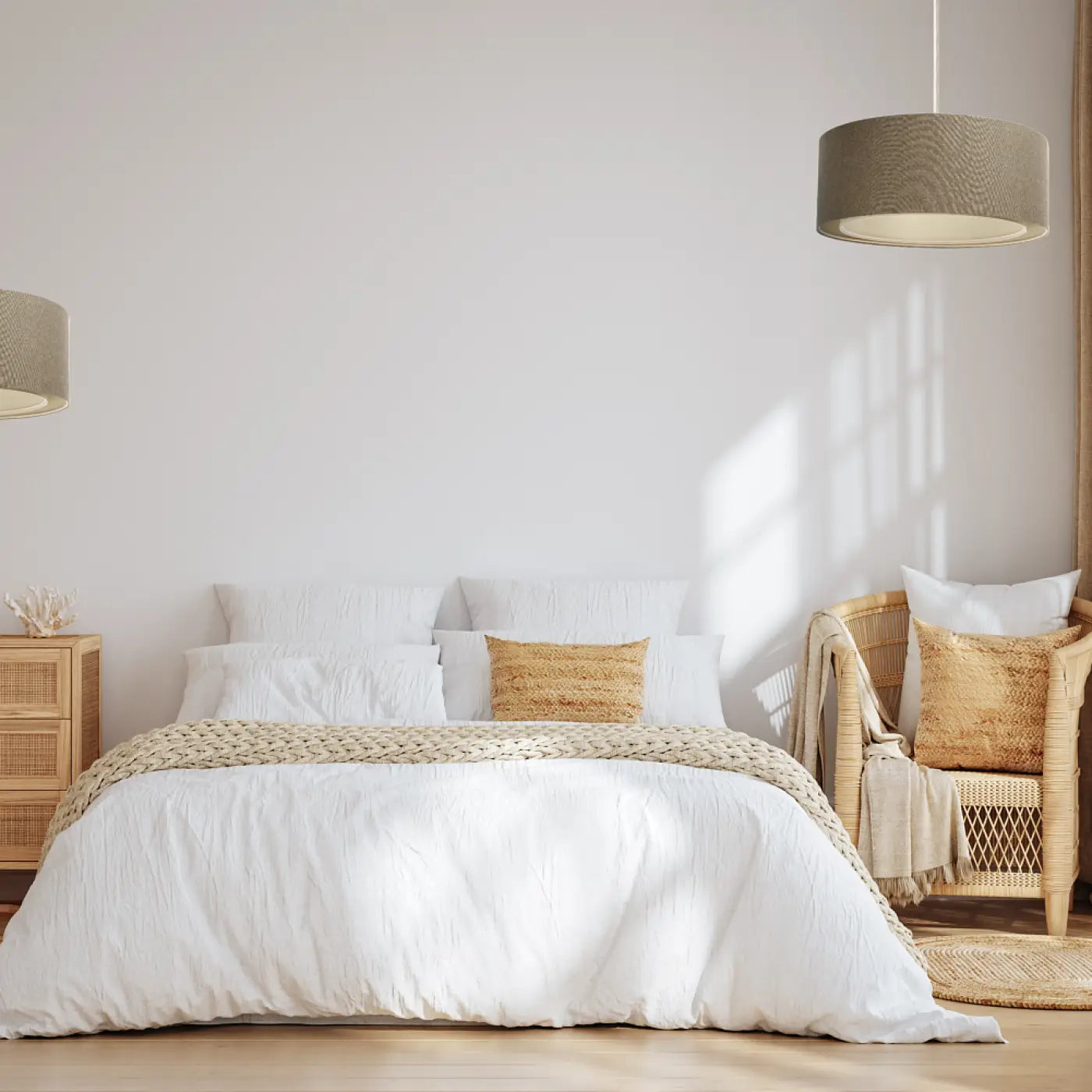 Suspension Luminaire Boheme en Tissu - Duo Boho Elegant (Marron Sable/Écru)