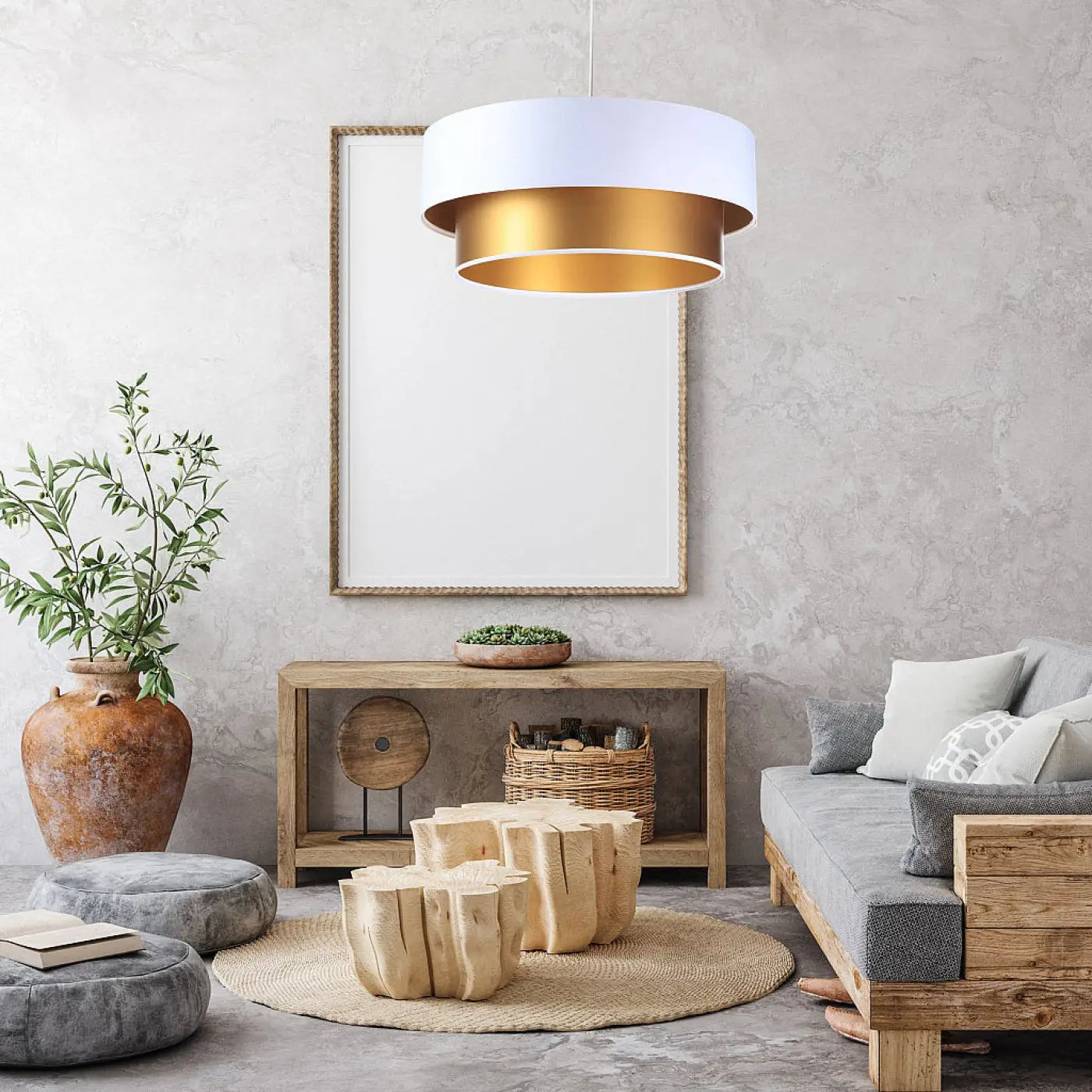 Suspension Luminaire Moderne - Duo (Blanc/Doré)