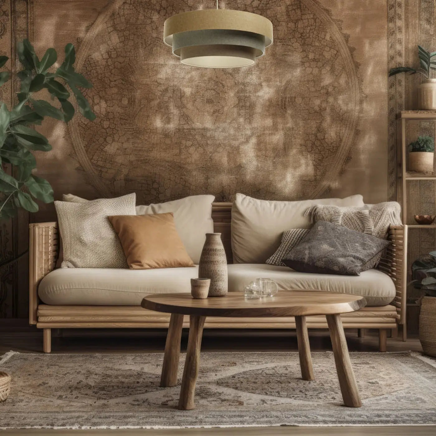 Suspension Luminaire Moderne - Triniti Boho Elegant (Brun Sable/Ecru)